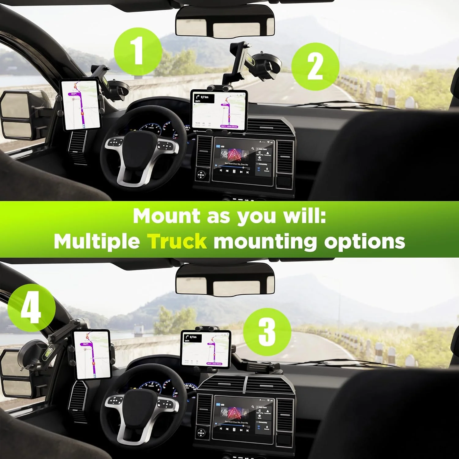 نگهدارنده تبلت برای کامیون - پایه تبلت آیپد برای کامیون، مکنده فوق العاده قوی، بازوی بلند 42 سانتی متری و پایدار، نگهدارنده دستگاه و آیپد برای داشبورد، پد داشبورد شیشه جلو و پنجره - کامیون بزرگ