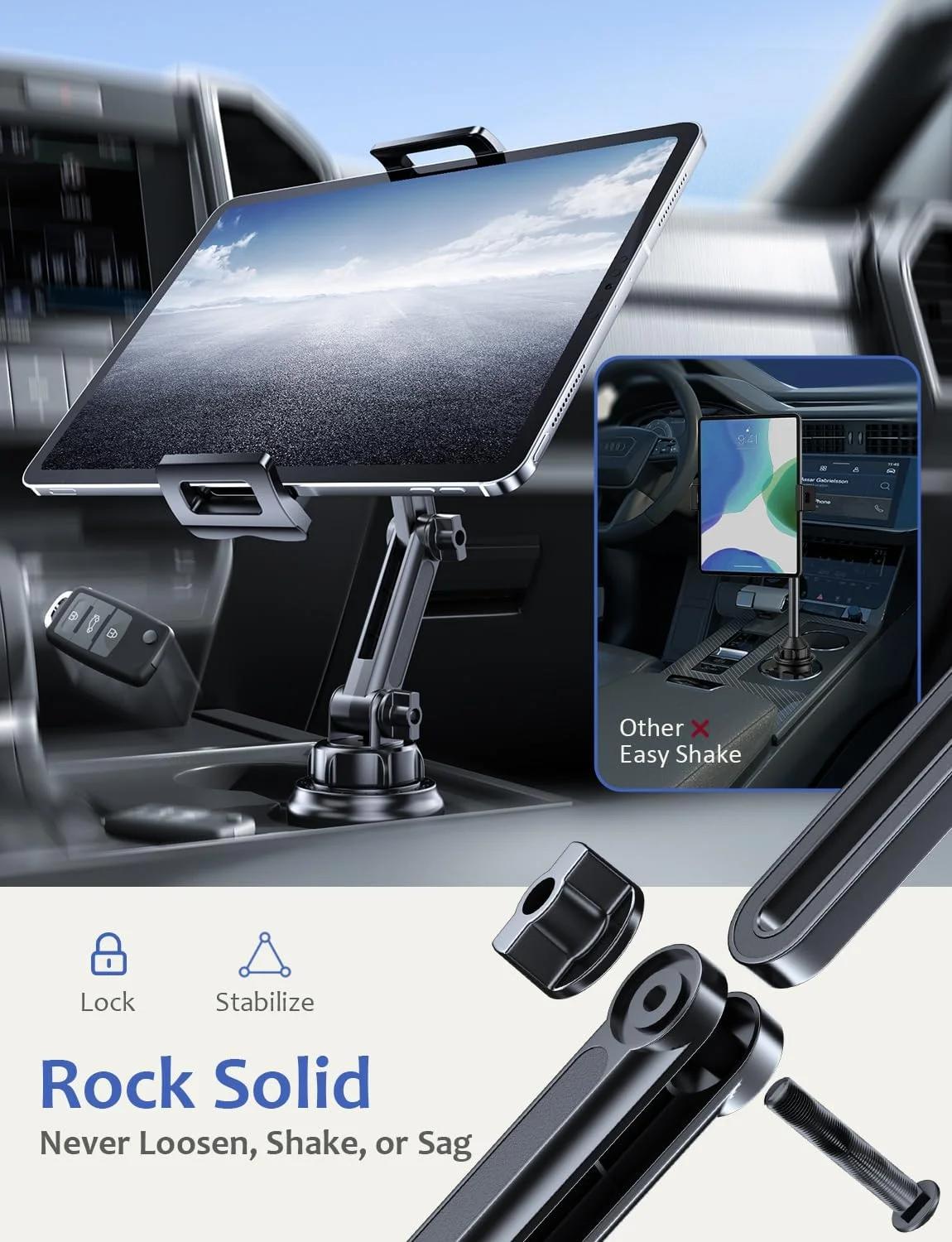 پایه تبلت برای جا لیوانی خودرو: پایه نگهدارنده تبلت با قابلیت تنظیم ارتفاع، سازگار با تلفن های همراه و تبلت های 4.7 تا 16.1 اینچی، مناسب برای لوازم جانبی سفر راننده پایه تبلت برای جا لیوانی خودرو: پایه نگهدارنده تبلت با قابلیت تنظیم ارتفاع، سازگار با تلفن های همراه و تبلت های 4.7 تا 16.1 اینچی، مناسب برای لوازم جانبی سفر راننده