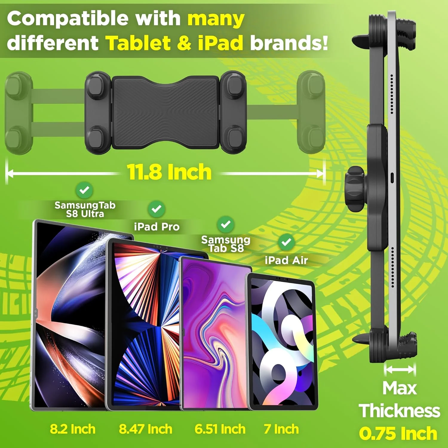 نگهدارنده تبلت برای کامیون - پایه تبلت آیپد برای کامیون، پایه مکنده فوق العاده قوی، بازوی بلند 16.7 اینچی و پایدار، نگهدارنده دستگاه و آیپد برای داشبورد، پد داشبورد شیشه جلو و پنجره - تجاری