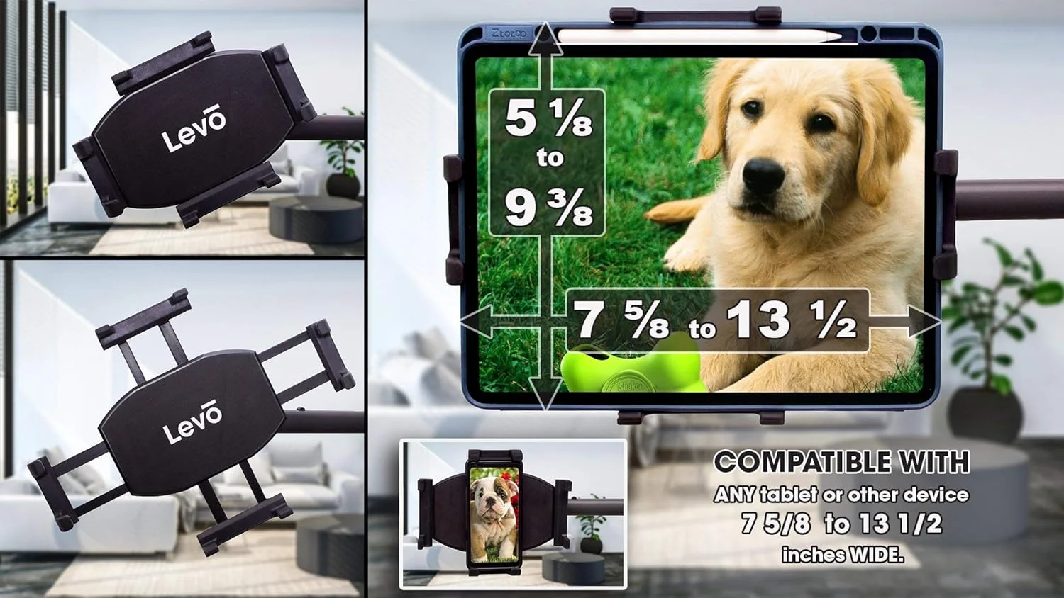 نگهدارنده تبلت گیره ای دوگانه LEVO G2 - سازگار با تمام اندازه های تبلت و تلفن هوشمند تا 12.9 اینچ آیپد پرو و سرفیس پرو - پایه ها، پایه های کتاب و گیره های میز