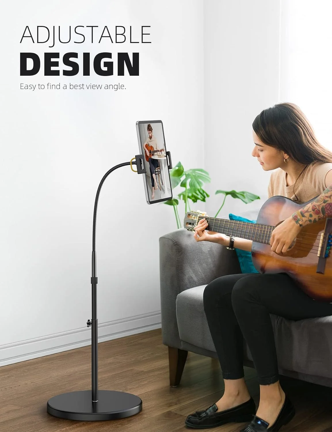 پایه نگهدارنده تبلت Lamicall - پایه گردنی تبلت برای تخت، ارتفاع قابل تنظیم 160 سانتی متر و پایه پایدار 4.8 کیلوگرمی، برای تبلت های 4.7-13 اینچی، آیپد پرو 13/9.7، ایر، مینی، گلکسی تب، کیندل، تلفن ها