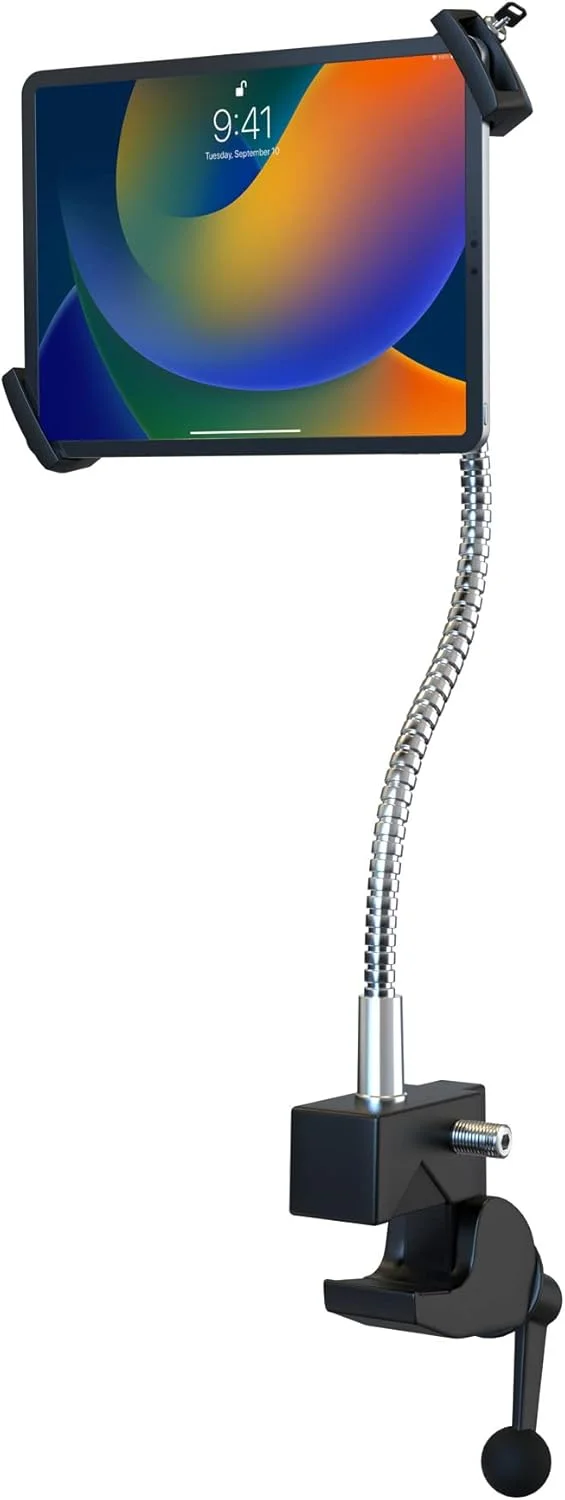 پایه نگهدارنده تبلت گردن غازی با گیره رومیزی – پایه گیره ضد سرقت ایمن CTA با نگهدارنده جهانی - مناسب برای آیپد نسل دهم 10.9 اینچی - آیپد نسل 7/8 10.2 اینچی - سرفیس پرو 4 و تبلت های 7.9 تا 12.5 اینچی - مشکی - (PAD-HGTSB)