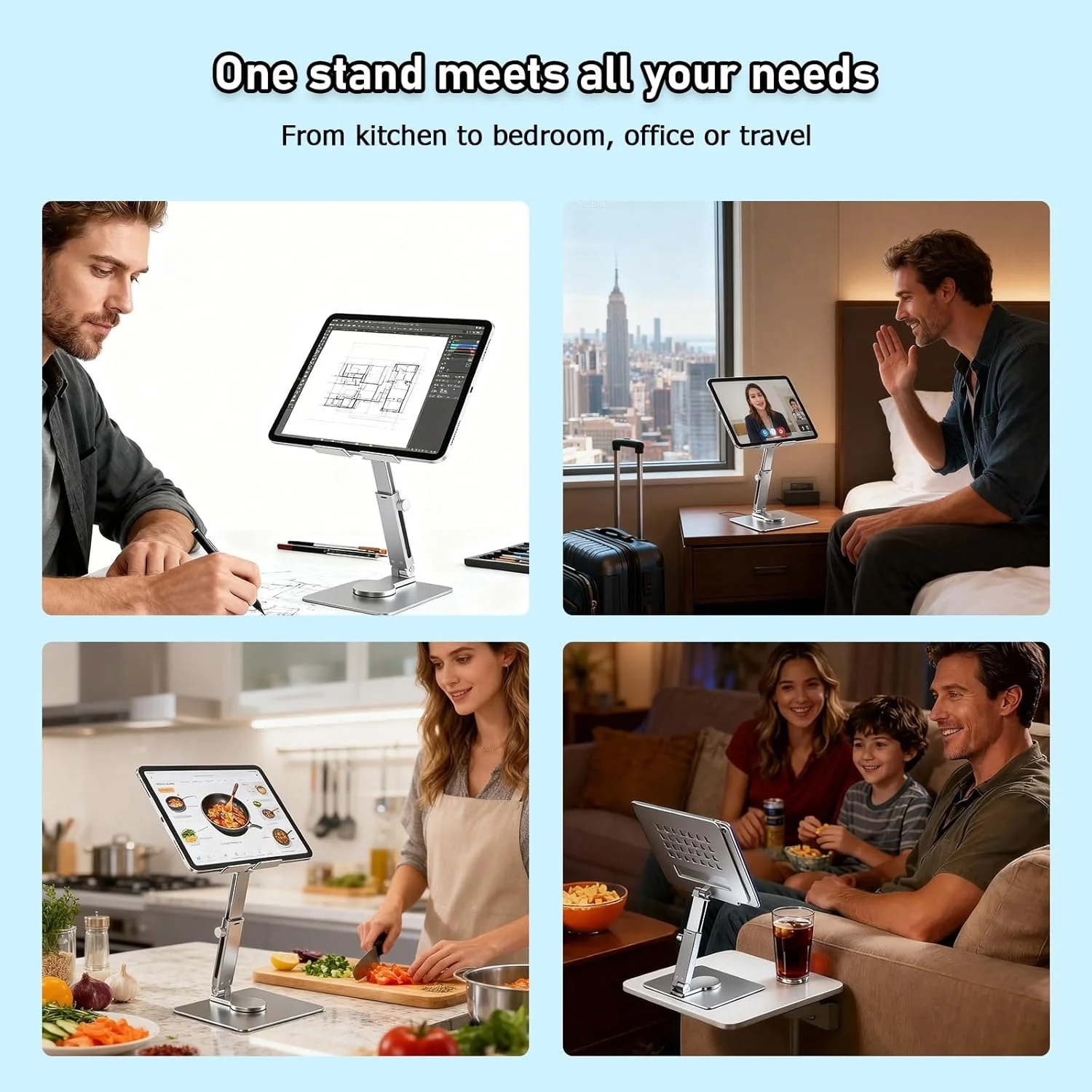 پایه تبلت با قابلیت تنظیم ارتفاع و چرخش 360 درجه - نگهدارنده رومیزی، پایه نمایشگر چرخشی برای انواع آیپد، تبلت، تلفن سامسونگ، کتابخوان الکترونیکی کیندل و غیره در اندازه 5.8 تا 12.9 اینچ