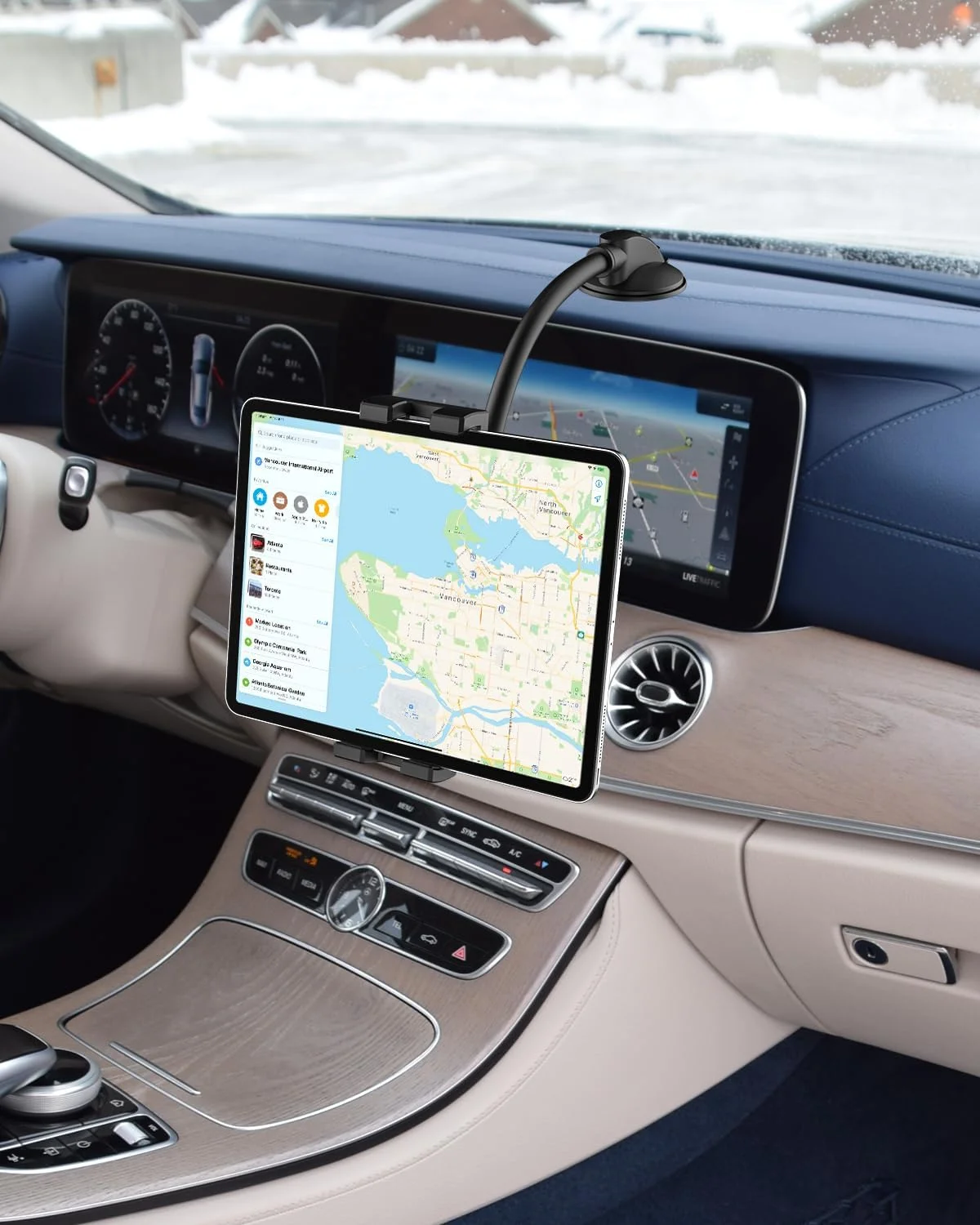 نگهدارنده تبلت وولیی برای خودرو، پایه داشبوردی بازوی بلند [سیلیکون ضد لرزش] با مکنده و تثبیت کننده ضد لرزش، مناسب برای آیپد پرو ایر مینی، گلکسی تب/زد فولد، آیفون، دستگاه های 4.7-11 اینچی