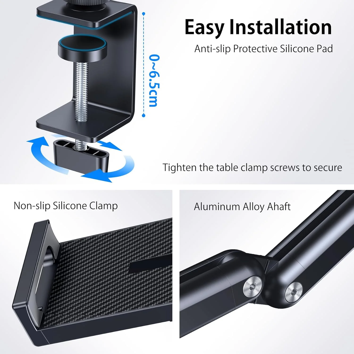 پایه نگهدارنده تبلت، پایه رومیزی آلومینیومی آیپد، پایه بازویی تبلت با پایه فلزی چرخان 360 درجه، مناسب برای آیپد ایر پرو مینی، تلفن‌ها، سامسونگ گلکسی، کیندل، همه دستگاه‌های 4.7-13 اینچی