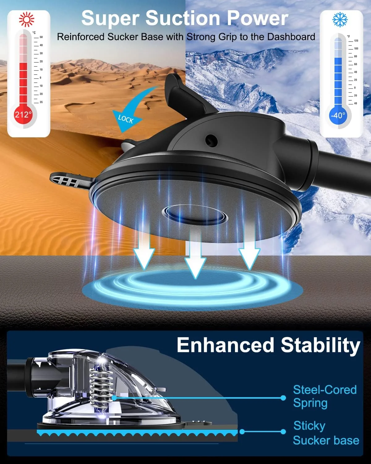 نگهدارنده تبلت وولیی برای خودرو، پایه داشبوردی بازوی بلند [سیلیکون ضد لرزش] با مکنده و تثبیت کننده ضد لرزش، مناسب برای آیپد پرو ایر مینی، گلکسی تب/زد فولد، آیفون، دستگاه های 4.7-11 اینچی