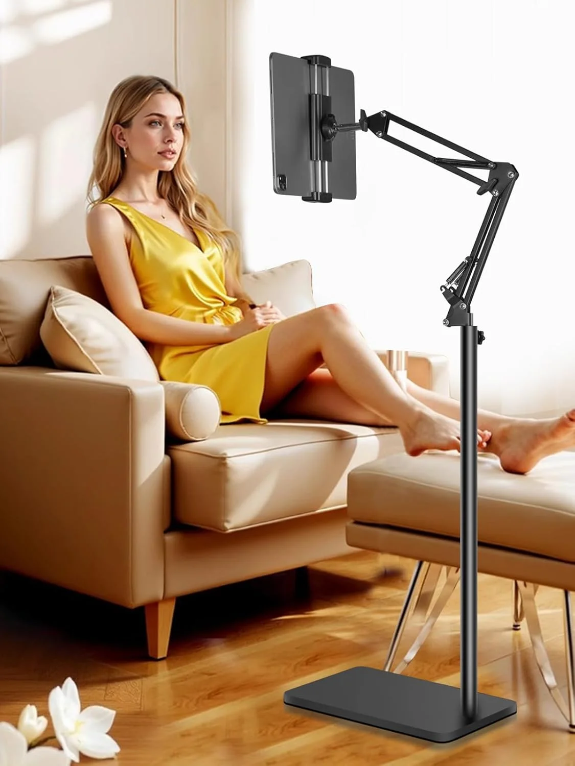 پایه نگهدارنده تبلت و گوشی با پایه سنگین و دوگانه، ارتفاع قابل تنظیم و چرخش 360 درجه، مناسب برای آیپد، کیندل، گلکسی تب و تلفن های همراه (4.7 تا 13 اینچ)