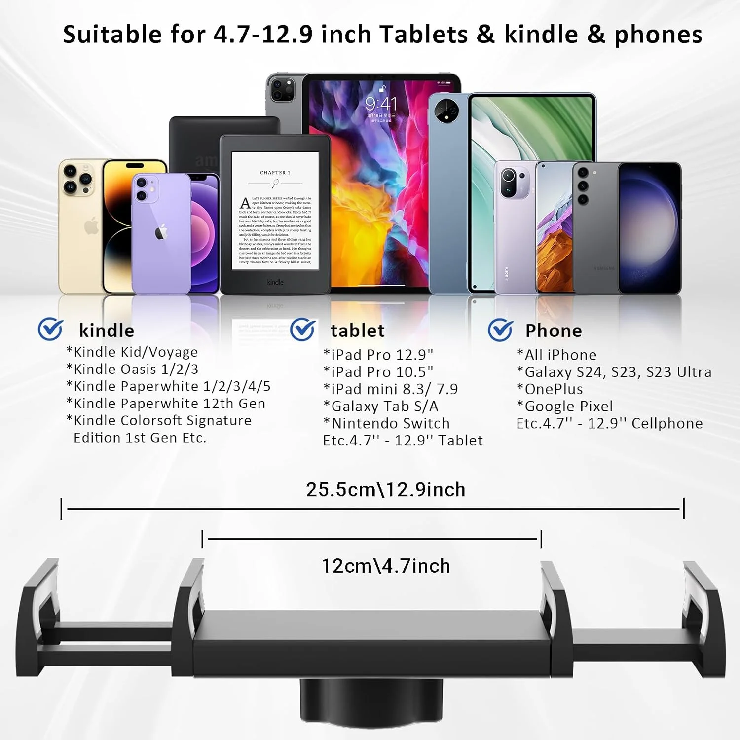 پایه نگهدارنده تبلت رومیزی برای آیپد پرو، پایه تلفن و تبلت با تنظیم آسان برای تخت، لوازم جانبی کتابخوان الکترونیکی سازگار با کیندل آیفون، آیپد پرو/مینی/ایر، تلفن های هوشمند