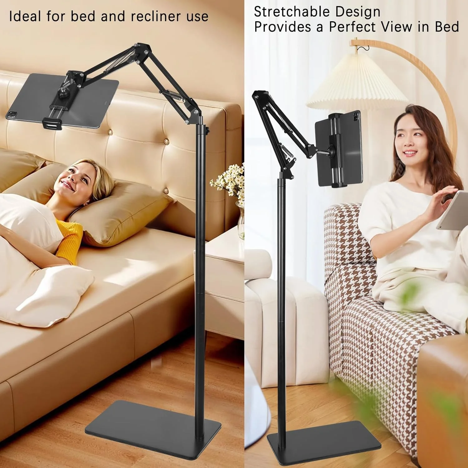 پایه نگهدارنده تبلت و گوشی با پایه سنگین و دوگانه، ارتفاع قابل تنظیم و چرخش 360 درجه، مناسب برای آیپد، کیندل، گلکسی تب و تلفن های همراه (4.7 تا 13 اینچ)