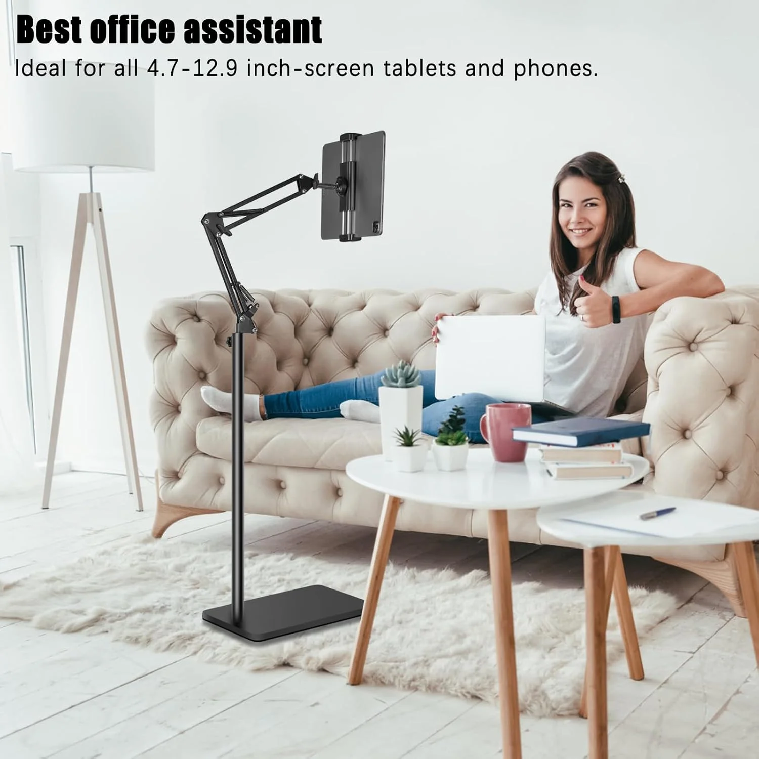 پایه نگهدارنده تبلت و گوشی با پایه سنگین و دوگانه، ارتفاع قابل تنظیم و چرخش 360 درجه، مناسب برای آیپد، کیندل، گلکسی تب و تلفن های همراه (4.7 تا 13 اینچ)