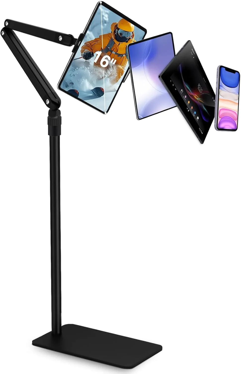 پایه نگهدارنده تبلت، پایه قابل تنظیم آیپد با پایه سنگین برای دستگاه‌های 4.7 تا 16 اینچی، سازگار با آیفون، آیپد پرو، ایر، مینی و تبلت