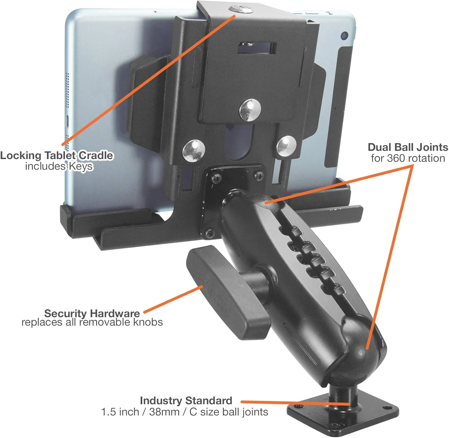 پایه نگهدارنده تبلت iBOLT TabDock LockPro 38mm (1.5 اینچ) Bizmount - پایه فلزی صنعتی سنگین با قابلیت قفل و نصب با پیچ برای تمام تبلت های 7 تا 10 اینچی - مناسب برای کامیون ها/وسایل نقلیه تجاری: ایده آل برای تلماتیکس و ناوگان پایه نگهدارنده تبلت iBOLT TabDock LockPro 38mm (1.5 اینچ) Bizmount - پایه فلزی صنعتی سنگین با قابلیت قفل و نصب با پیچ برای تمام تبلت های 7 تا 10 اینچی - مناسب برای کامیون ها/وسایل نقلیه تجاری: ایده آل برای تلماتیکس و ناوگان