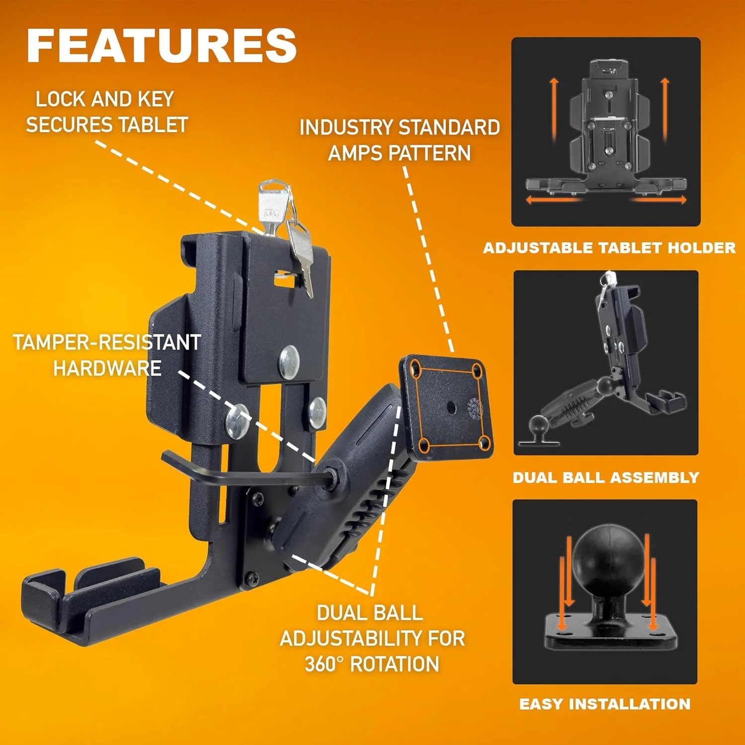 پایه نگهدارنده تبلت iBolt TabDock LockPro 25mm (1 اینچ) Bizmount - پایه فلزی صنعتی قفلدار سنگین برای نصب با دریل، مناسب برای تبلتهای 7 تا 10 اینچی - مناسب برای استفاده تجاری در کامیونها/وسایل نقلیه: عالی برای تلماتیکس و ناوگان پایه نگهدارنده تبلت iBolt TabDock LockPro 25mm (1 اینچ) Bizmount - پایه فلزی صنعتی قفلدار سنگین برای نصب با دریل، مناسب برای تبلتهای 7 تا 10 اینچی - مناسب برای استفاده تجاری در کامیونها/وسایل نقلیه: عالی برای تلماتیکس و ناوگان