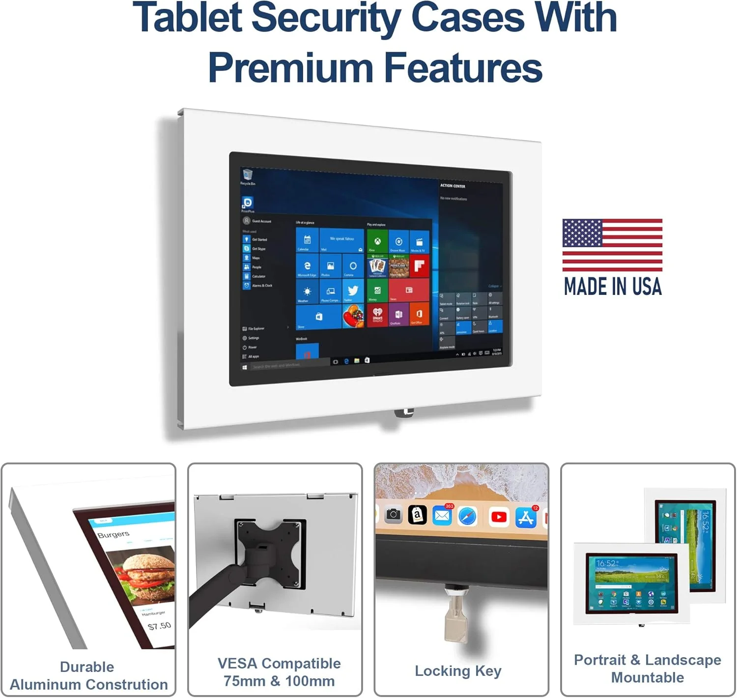 محفظه فلزی قفل‌دار دیواری TABcare برای MS Surface Pro 3 4 5 6 7 - کیوسک، POS، فروشگاه، نمایش ویترین (مشکی)