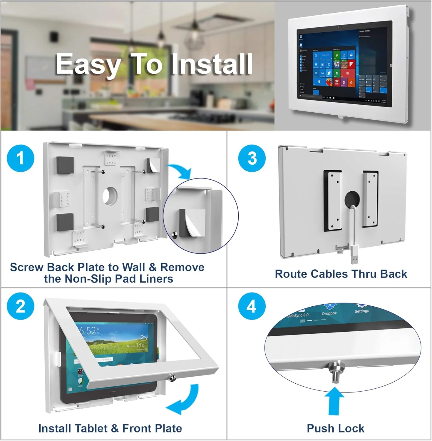 محفظه فلزی قفل‌دار دیواری TABcare برای MS Surface Pro 3 4 5 6 7 - کیوسک، POS، فروشگاه، نمایش ویترین (مشکی)