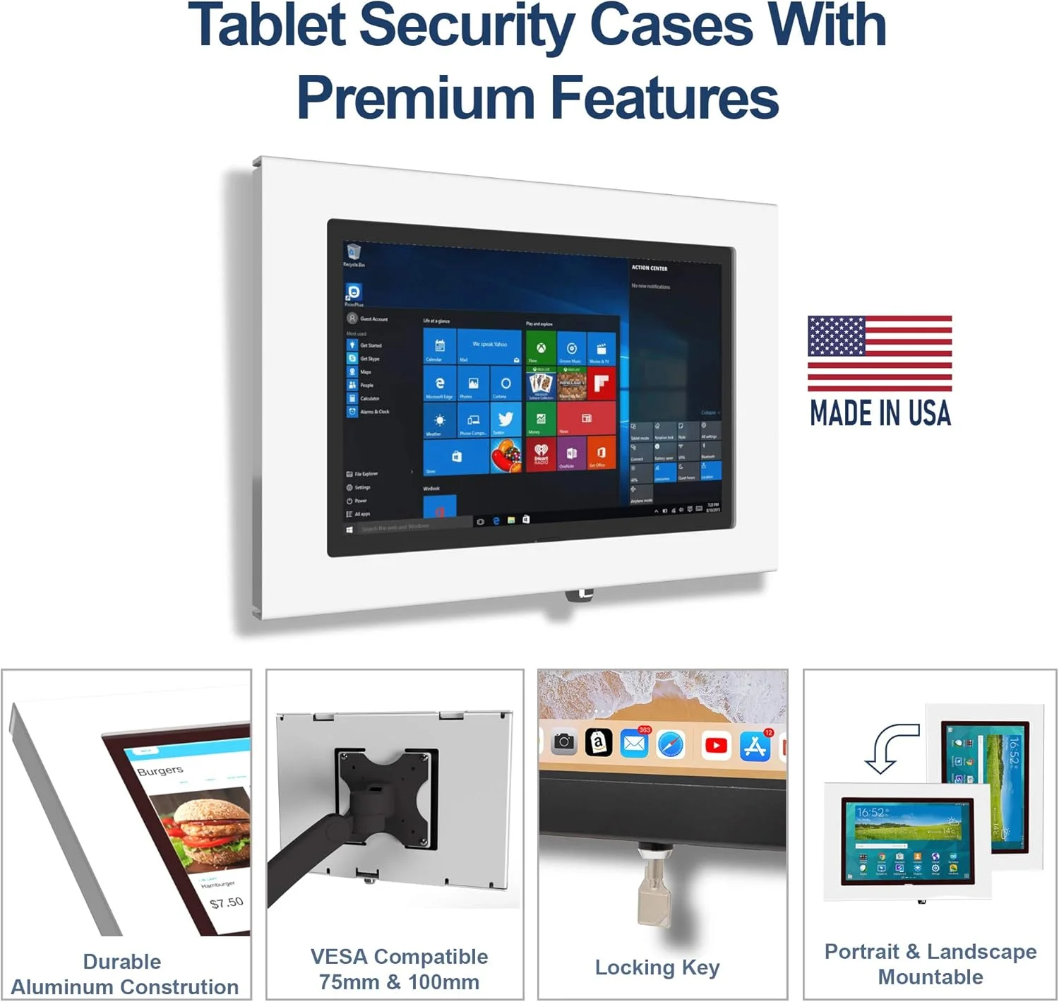 محفظه فلزی ضد سرقت قفل‌دار TABcare برای تبلت مایکروسافت سرفیس پرو 3، 4، 5، 6، 7، پشتیبانی از VESA، نصب دیواری (سرفیس پرو 3/4/5/6، مشکی)