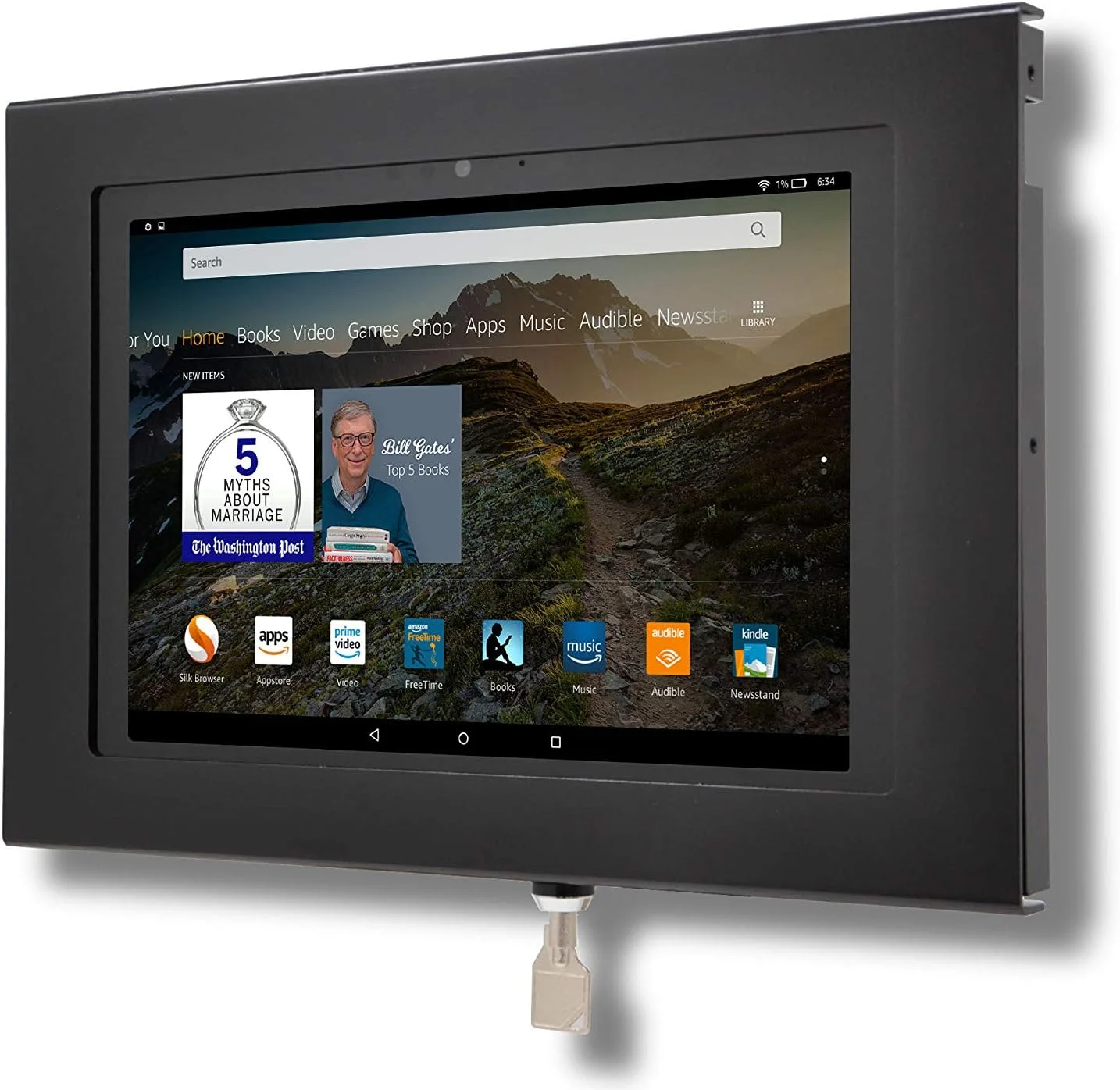 محفظه فلزی قفل‌دار ضد سرقت TABcare برای Amazon Fire HD 10 2021 و HD 10 Plus، مناسب برای کیوسک، POS، فروشگاه، نمایش ویترینی (مشکی، VESA و قابل نصب روی دیوار)