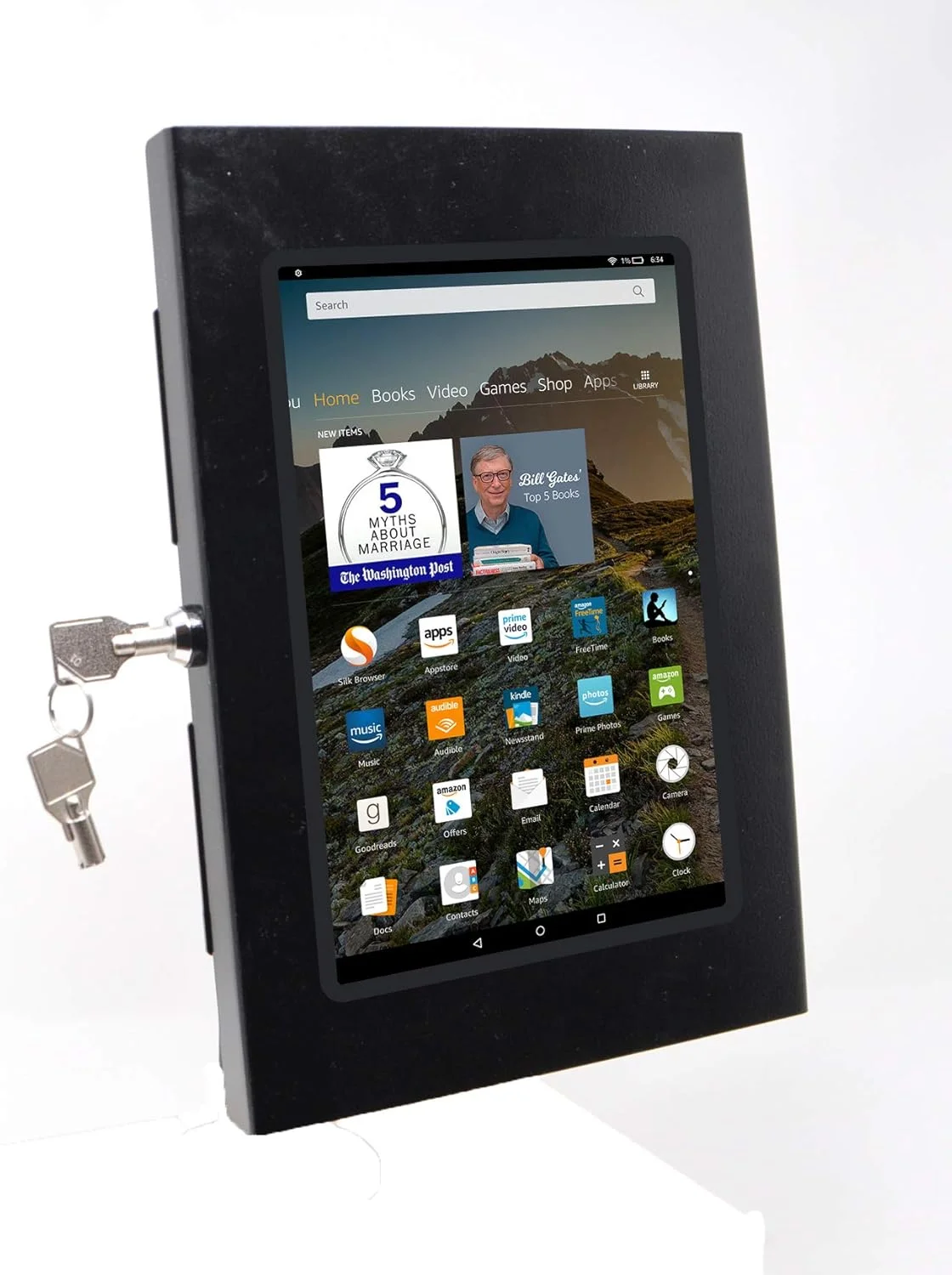 محفظه فلزی ضد سرقت قفل‌دار TABcare برای آمازون فایر HD 8 مدل‌های 2016/2017/2018 مناسب برای کیوسک، صندوق فروشگاهی، فروشگاه، نمایش ویترینی، ساعت حضور و غیاب (مشکی، قابلیت نصب VESA و دیواری)