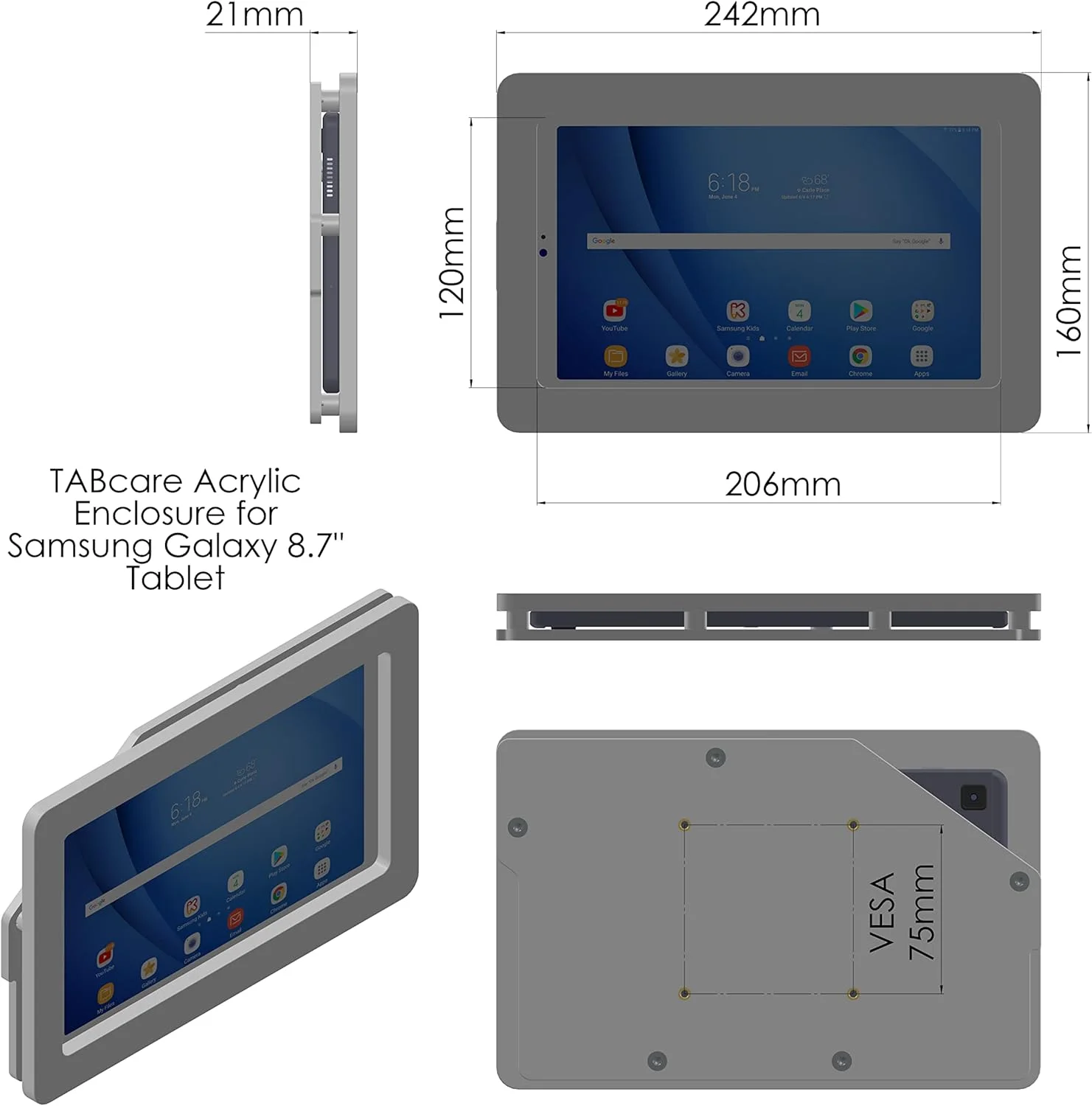 محفظه ضد سرقت اکریلیک VESA تَبکِر برای تبلت گلکسی TAB A7 Lite 8.7 اینچی SM-T220 به همراه کیت نصب دیواری رایگان و کابل USB C با زاویه 90 درجه (TAB A7 Lite، مشکی) محفظه ضد سرقت اکریلیک VESA تَبکِر برای تبلت گلکسی TAB A7 Lite 8.7 اینچی SM-T220 به همراه کیت نصب دیواری رایگان و کابل USB C با زاویه 90 درجه (TAB A7 Lite، مشکی)