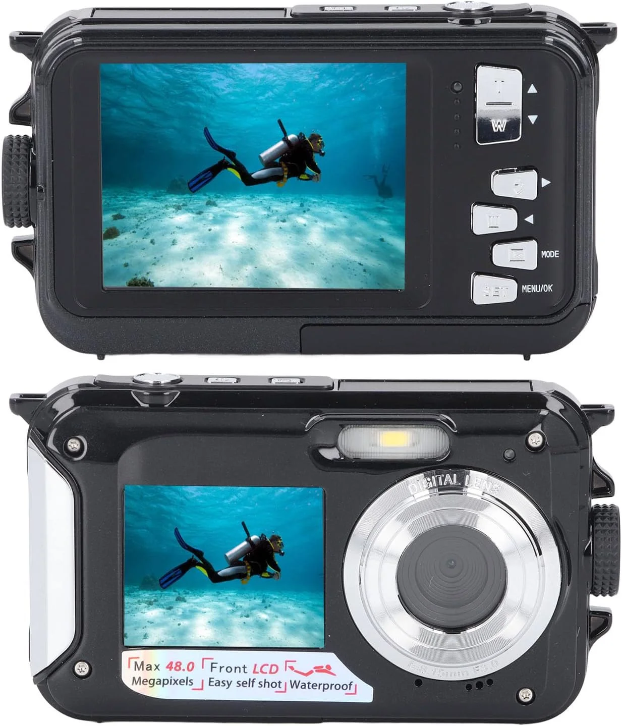 دوربین دیجیتال ضد آب، دوربین 48 مگاپیکسلی 2.7K، دوربین ضد آب با صفحه نمایش دوگانه سلفی با فوکوس خودکار، دوربین دیجیتال ضد آب فشرده با زوم دیجیتال 16X، دوربین زیر آب برای