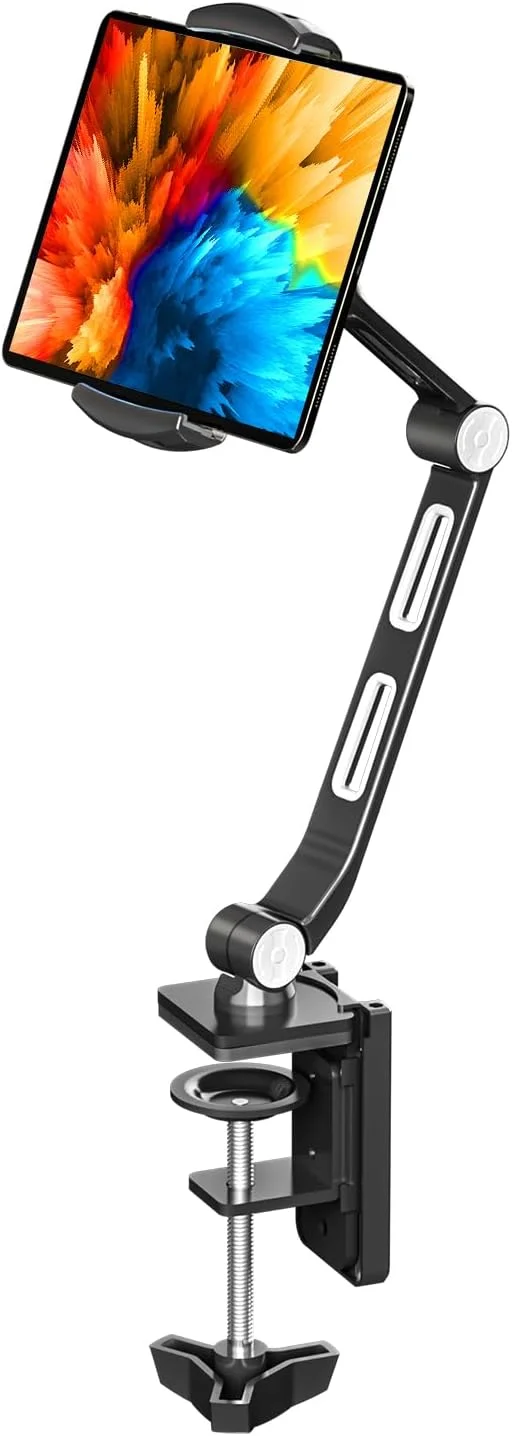 پایه نگهدارنده رومیزی گوشی موبایل آلیاژ آلومینیوم Suptek با قابلیت چرخش 360 درجه، پایه و نگهدارنده تبلت قابل تنظیم برای آیپد، آیفون، سامسونگ، ایسوس و سایر دستگاه های 4.7 تا 11 اینچی، مناسب برای تخت، آشپزخانه، دفتر (YF208B)