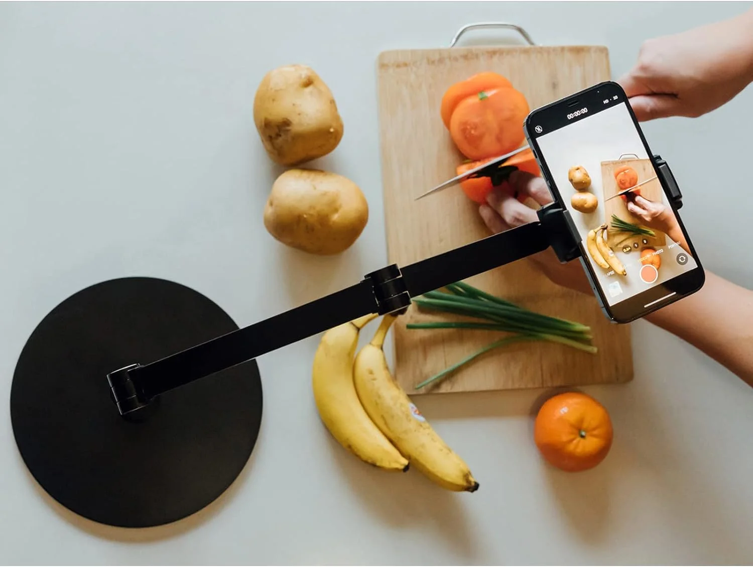 پایه نگهدارنده گوشی برای ضبط از بالا، هولدر قابل تنظیم گوشی موبایل، چند زاویه، سه قسمتی قابل تنظیم، پایه ضبط افقی، سازگار با گوشی/آیپد مینی/آیفون 3.5-11 اینچی، مشکی