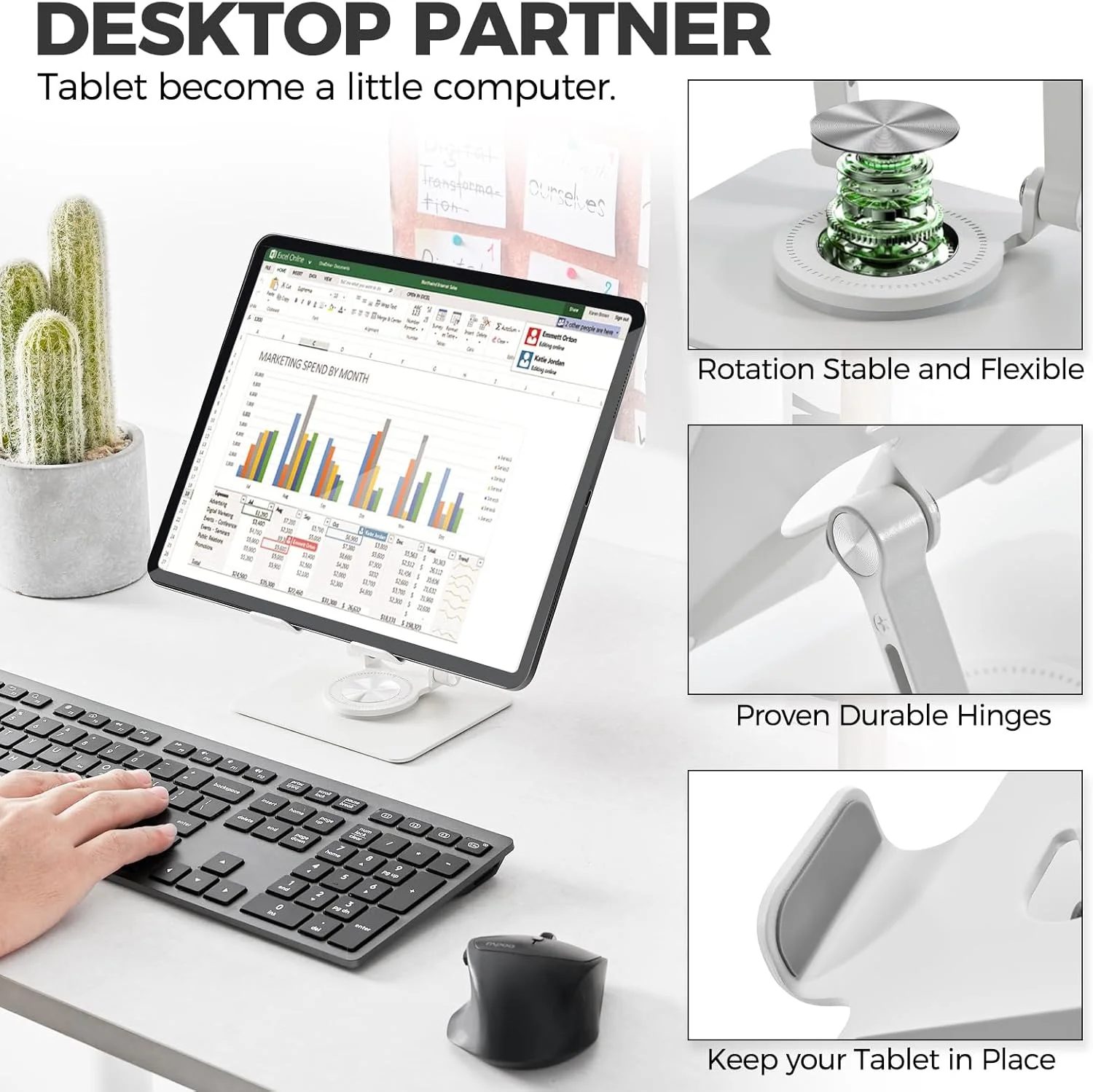 پایه تبلت برای میز، پایه مانیتور قابل تنظیم با پایه چرخان 360 درجه، نگهدارنده پایه تبلت قابل حمل برای آیپد پرو، گلکسی تب، تلفن همراه (سفید) پایه تبلت برای میز، پایه مانیتور قابل تنظیم با پایه چرخان 360 درجه، نگهدارنده پایه تبلت قابل حمل برای آیپد پرو، گلکسی تب، تلفن همراه (سفید)