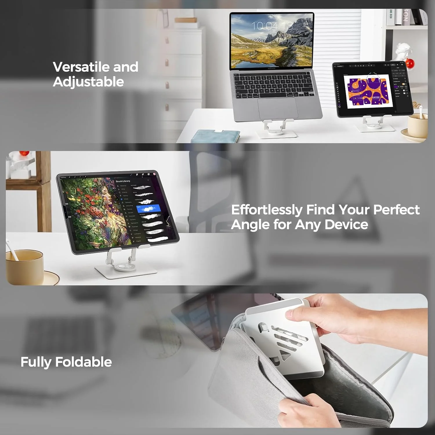 پایه تبلت برای میز، پایه مانیتور قابل تنظیم با پایه چرخان 360 درجه، نگهدارنده پایه تبلت قابل حمل برای آیپد پرو، گلکسی تب، تلفن همراه (سفید) پایه تبلت برای میز، پایه مانیتور قابل تنظیم با پایه چرخان 360 درجه، نگهدارنده پایه تبلت قابل حمل برای آیپد پرو، گلکسی تب، تلفن همراه (سفید)