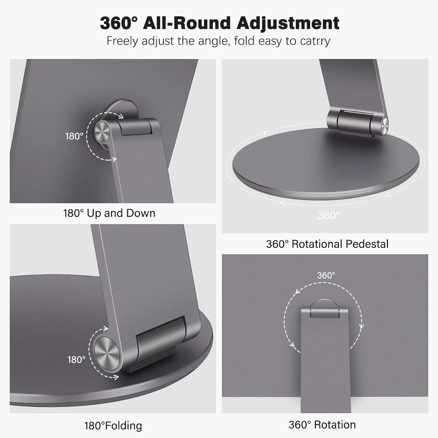 پایه تبلت مغناطیسی ارتقا یافته برای آیپد پرو 12.9 اینچی، هولدر رومیزی چرخان 360 درجه قابل تنظیم برای اپل آیپد پرو 12.9 اینچی نسل 3/4/5/6، تاشو، آلومینیوم درجه یک، خاکستری فضایی