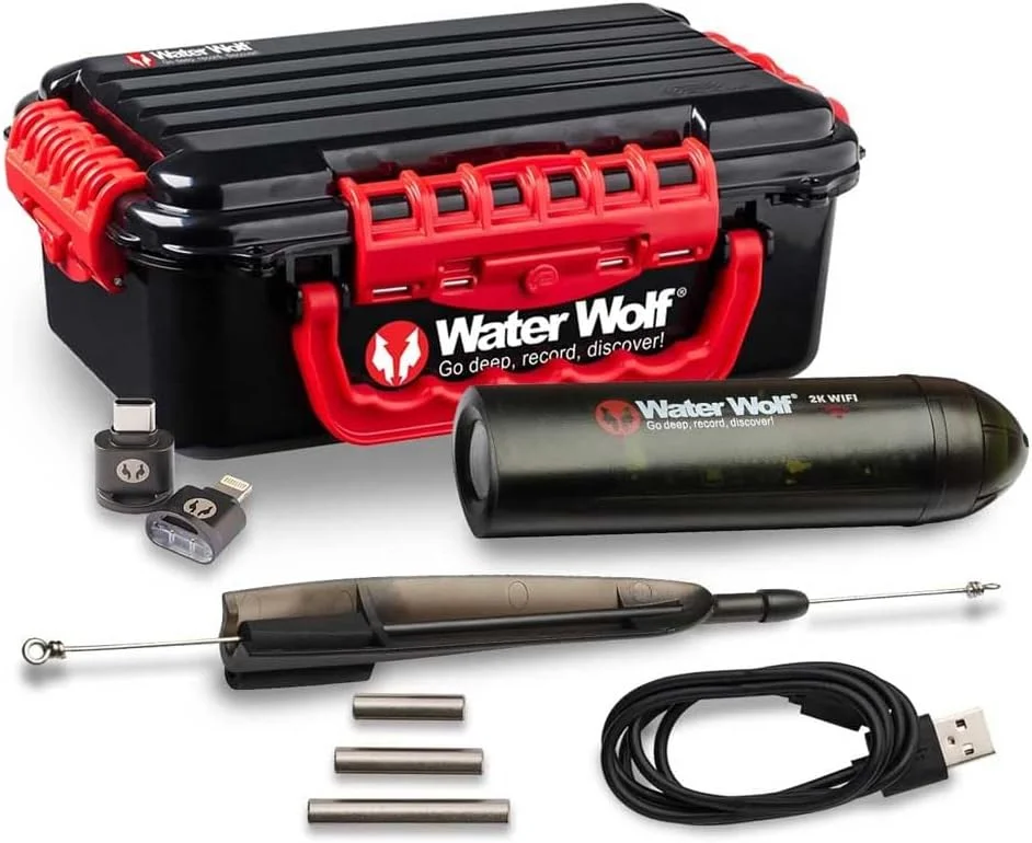 دوربین ماهیگیری زیرآب وای فای Water Wolf 2K | ضبط کننده ویدیویی HD برای آب شیرین و شور | دوربین اکشن ضد آب برای ماهیگیران، ماهیگیری با کایاک، تجهیزات قایق، لوازم جانبی ماهی یاب