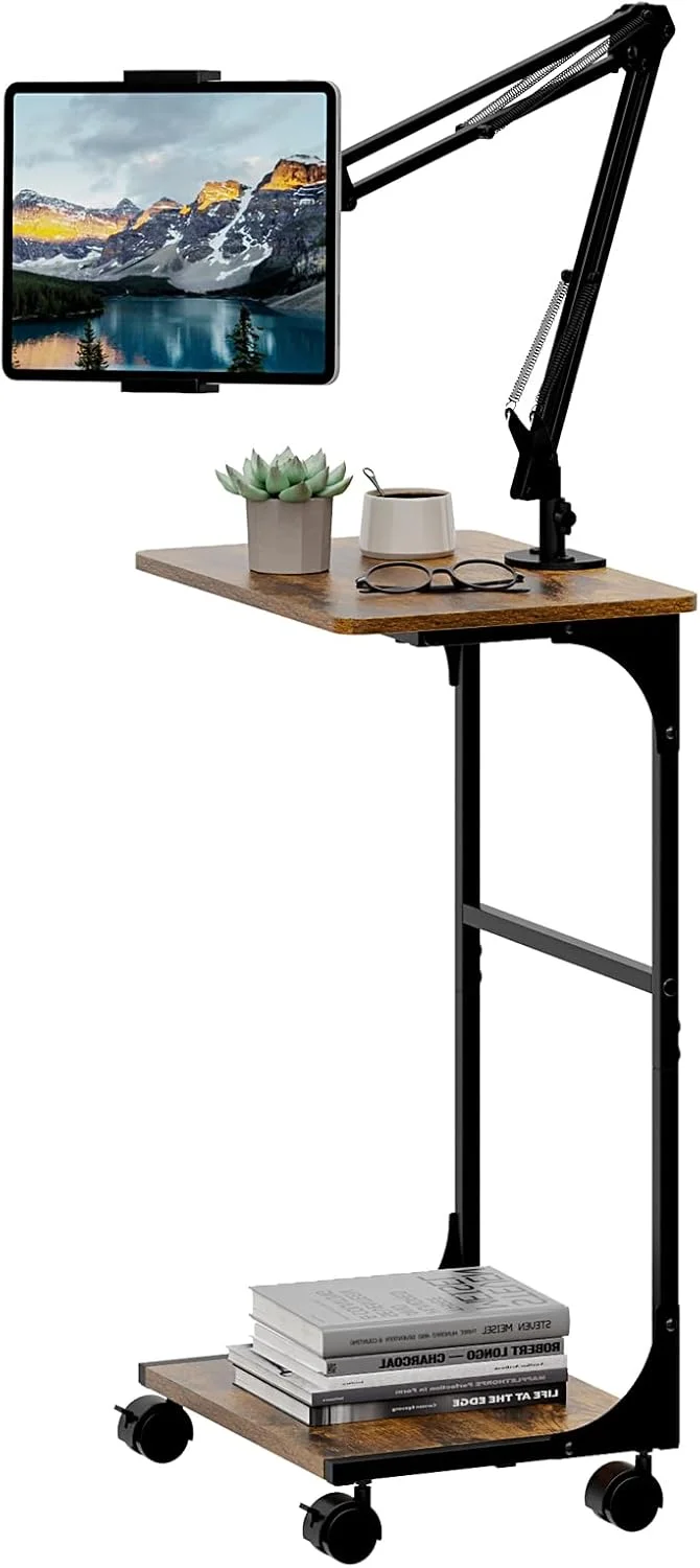 پایه تبلت و آیپد ایستاده با قفسه های ذخیره سازی 2 طبقه، نگهدارنده تبلت و آیپد با قابلیت تنظیم ارتفاع و زاویه برای تخت با چرخ های چرخان 360 درجه، سازگار با تلفن های همراه 4.7 تا 13 اینچی پایه تبلت و آیپد ایستاده با قفسه های ذخیره سازی 2 طبقه، نگهدارنده تبلت و آیپد با قابلیت تنظیم ارتفاع و زاویه برای تخت با چرخ های چرخان 360 درجه، سازگار با تلفن های همراه 4.7 تا 13 اینچی