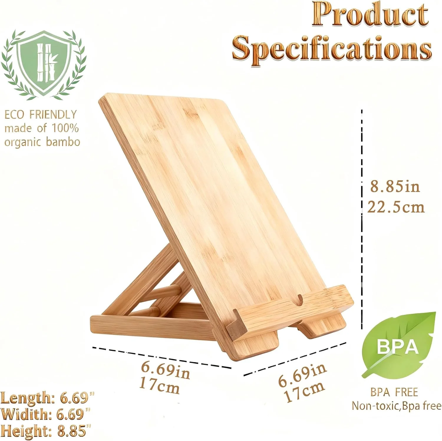 پایه تبلت و موبایل بامبو تاشو قابل تنظیم با پورت شارژ - ایده آل برای میز کار، آشپزی و استراحت