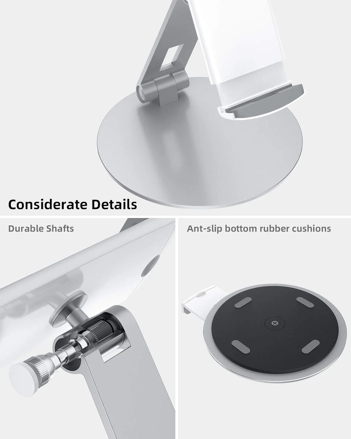 پایه تبلت Stouchi با قابلیت چرخش 360 درجه، نگهدارنده تبلت Galaxy Tab S8، پایه رومیزی قابل تنظیم برای iPad Mini 2021، Galaxy S22، کیوسک POS، Surface Pro 4، iPad Pro/Air مناسب برای تبلت و تلفن 4-14 اینچی - نقره ای