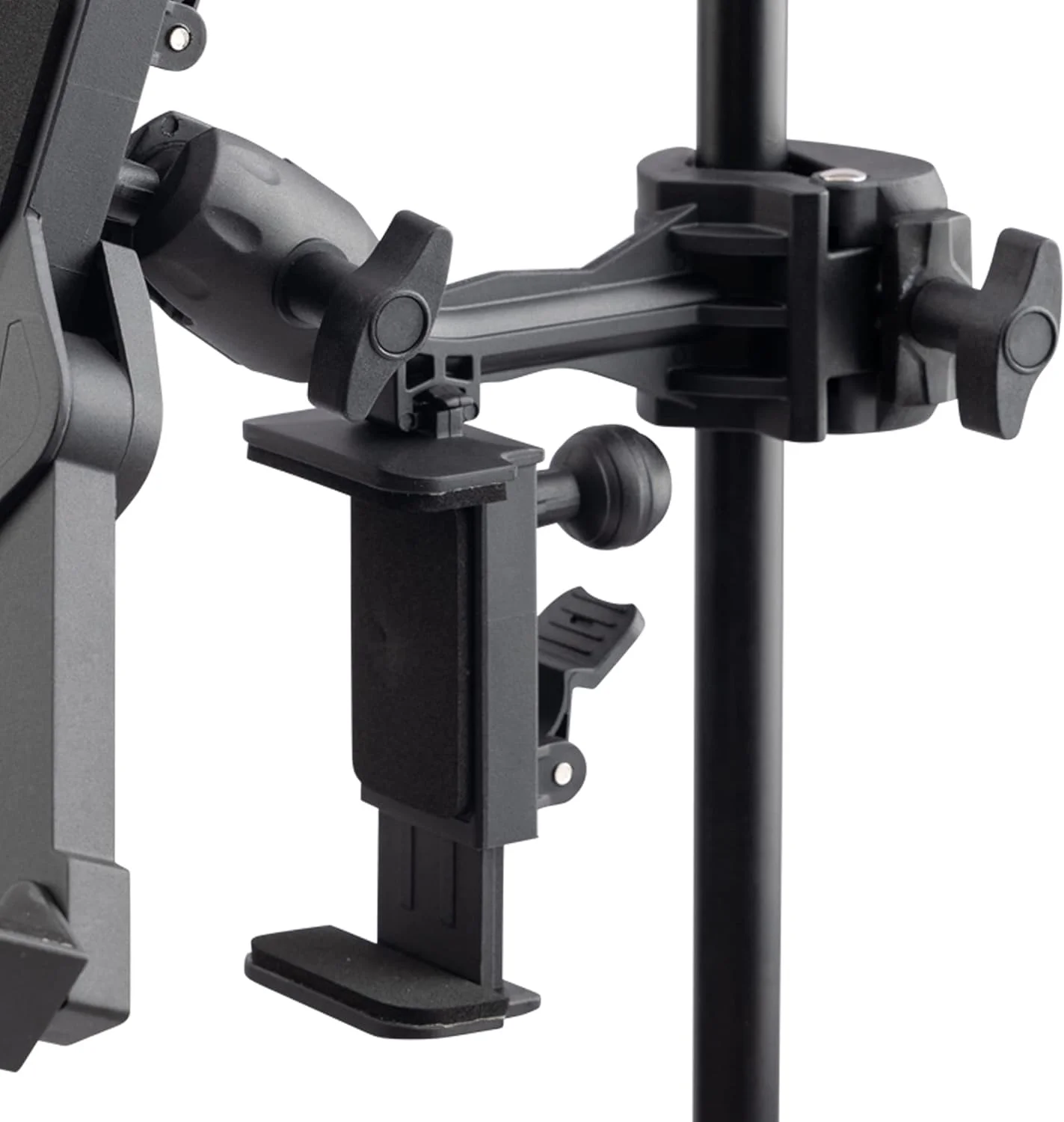 نگهدارنده تبلت/گوشی هوشمند OnStage TCM1500 (مناسب برای تبلت ها، کامپیوترها، کتابخوان های الکترونیکی، گوشی های هوشمند و فبلت ها، دارای گیره، پد ضد لغزش، زاویه و چرخش قابل تنظیم، نگهدارنده باتری خارجی)