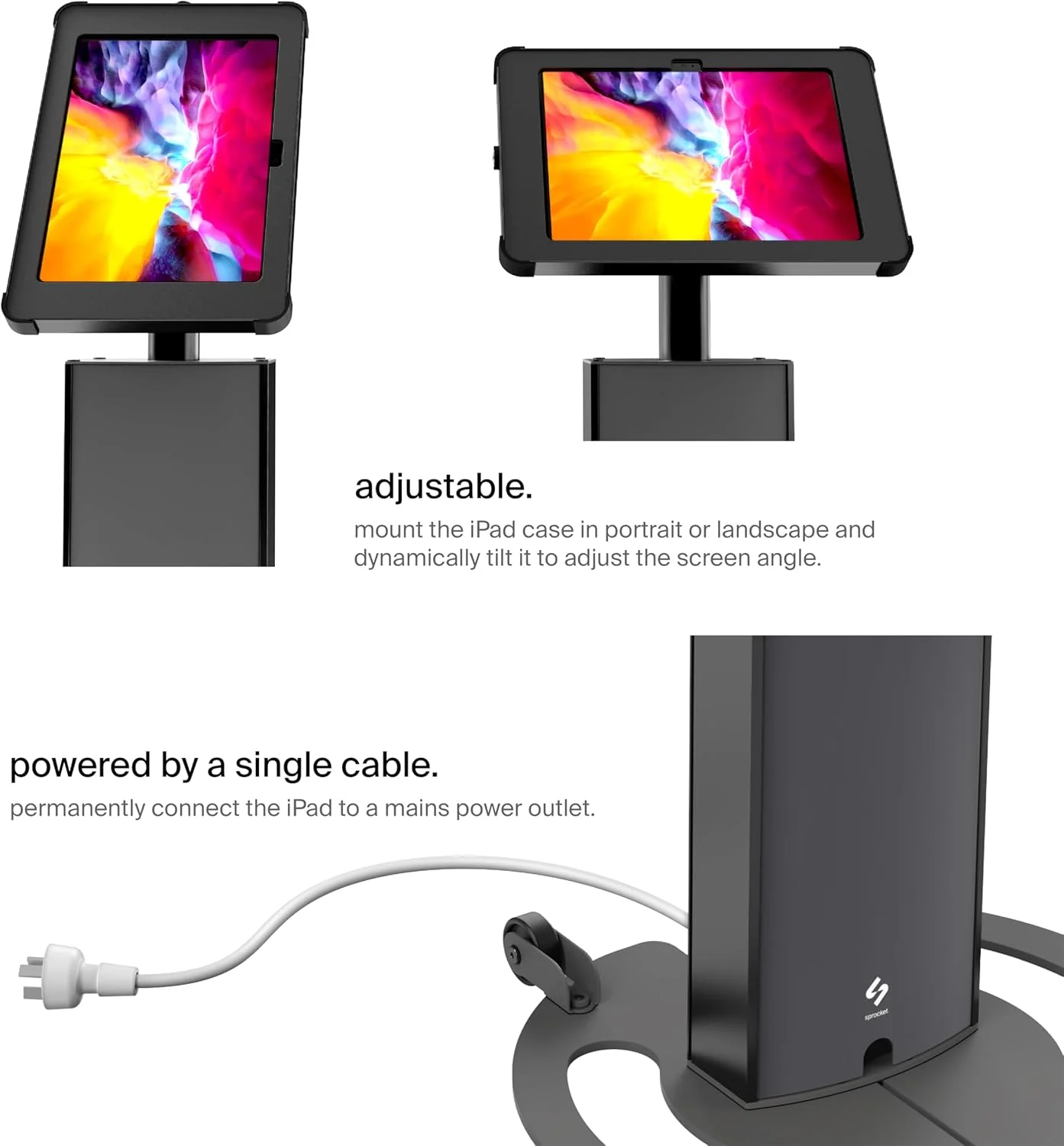 کیوسک چاپگر برچسب و نشان اسپراکت - پایه کیوسک حرفه ای آیپد با ادغام چاپگر برادر QL - پایه ضد سرقت تبلت برای نشان های بازدیدکنندگان و ورود، آیپد 11 اینچی (A16)