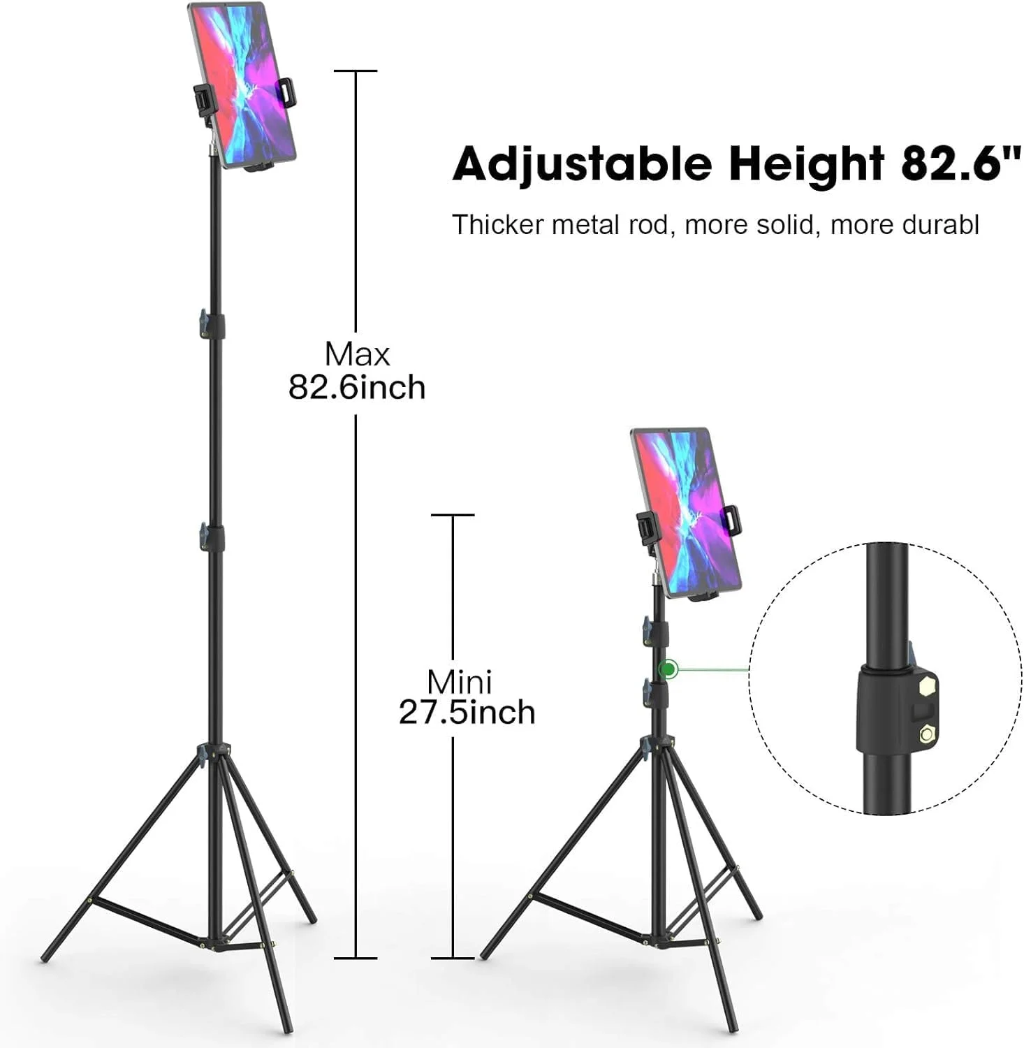 پایه نگهدارنده تبلت و گوشی موبایل Smatree، تاشو، مناسب برای آیپد 11 تا 13 اینچ A16 2025، آیپد ایر M3 2025، آیپد پرو M4، آیفون 16 پرو/آیپد مینی 7، تبلت/وب کم لاجیتک، ارتفاع قابل تنظیم 70 تا 210 سانتی متر پایه نگهدارنده تبلت و گوشی موبایل Smatree، تاشو، مناسب برای آیپد 11 تا 13 اینچ A16 2025، آیپد ایر M3 2025، آیپد پرو M4، آیفون 16 پرو/آیپد مینی 7، تبلت/وب کم لاجیتک، ارتفاع قابل تنظیم 70 تا 210 سانتی متر