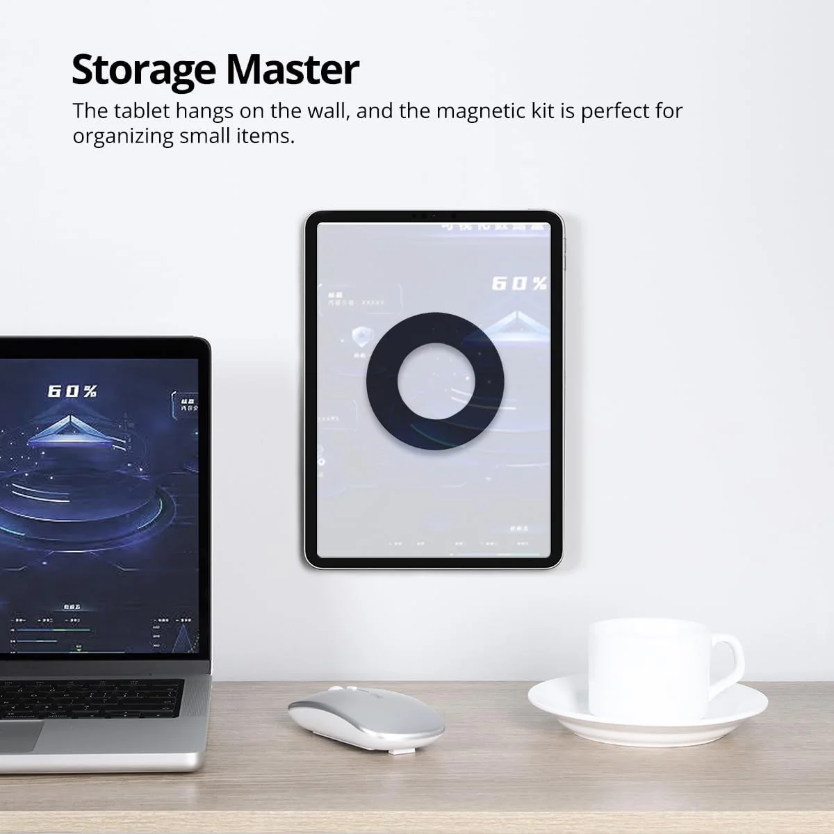 نگهدارنده دیواری آیپد Nillkin، پایه مغناطیسی برای تبلت های 7-14 اینچی، کیندل، سرفیس - خاکستری