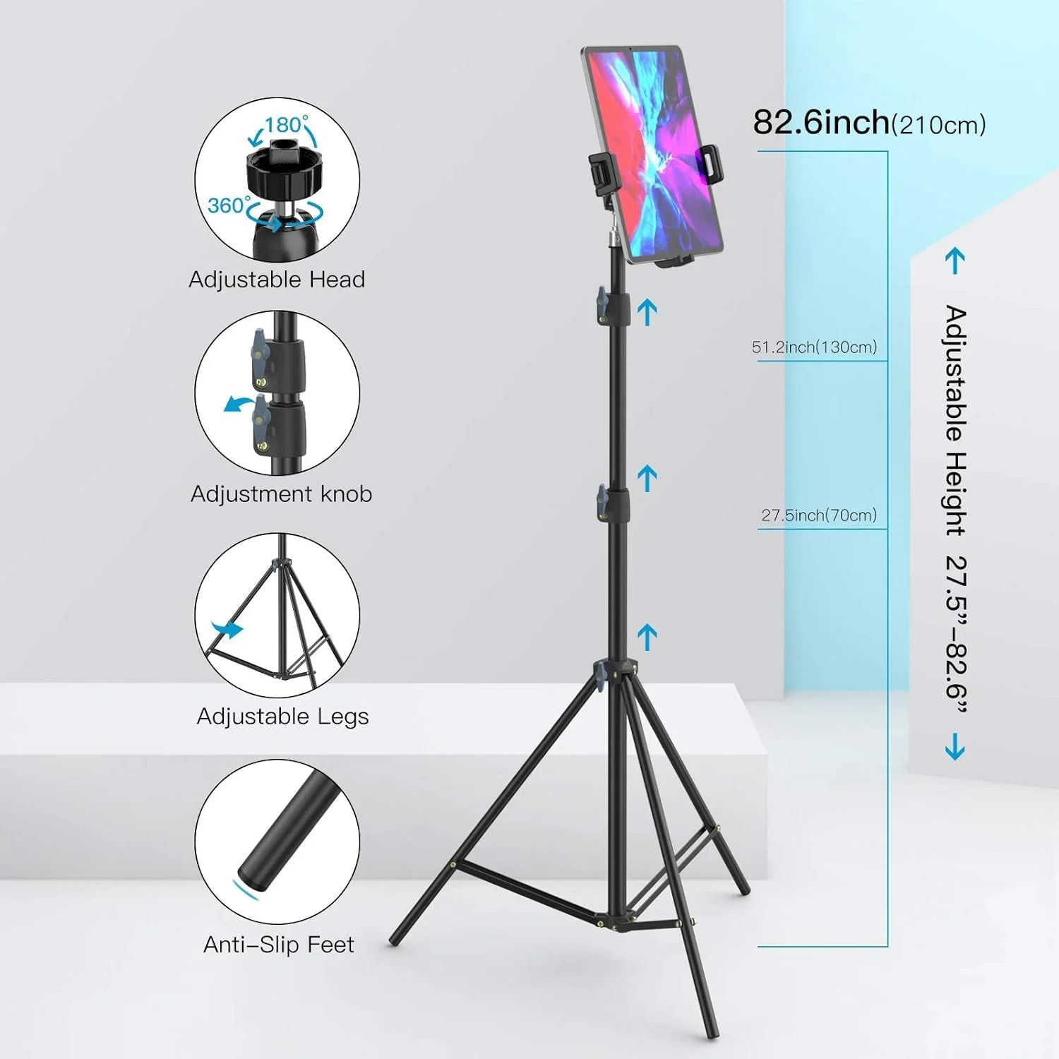 پایه نگهدارنده تبلت و گوشی موبایل Smatree، تاشو، مناسب برای آیپد 11 تا 13 اینچ A16 2025، آیپد ایر M3 2025، آیپد پرو M4، آیفون 16 پرو/آیپد مینی 7، تبلت/وب کم لاجیتک، ارتفاع قابل تنظیم 70 تا 210 سانتی متر پایه نگهدارنده تبلت و گوشی موبایل Smatree، تاشو، مناسب برای آیپد 11 تا 13 اینچ A16 2025، آیپد ایر M3 2025، آیپد پرو M4، آیفون 16 پرو/آیپد مینی 7، تبلت/وب کم لاجیتک، ارتفاع قابل تنظیم 70 تا 210 سانتی متر