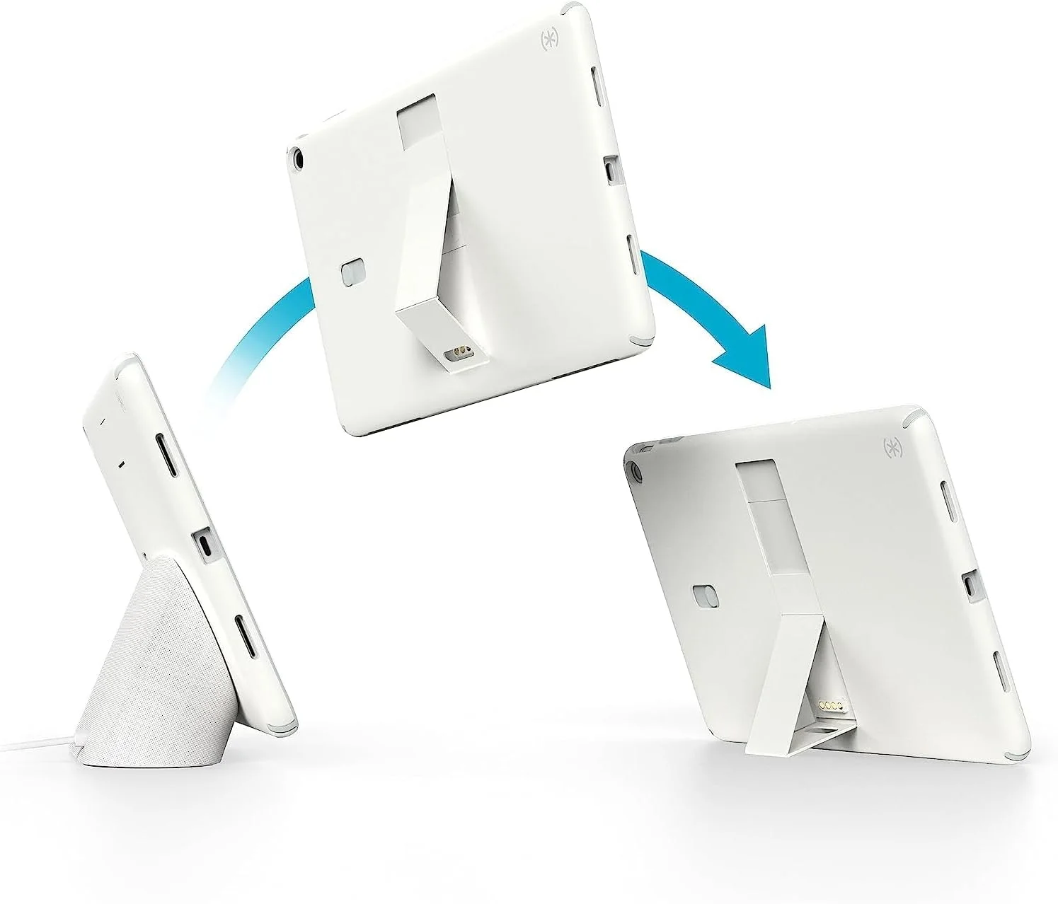 کیف و استند تبلت گوگل پیکسل 2023 اسپک - پوشش کامل پشت، نازک، مقاوم در برابر خراش، محافظت در برابر افتادن و پایه قابل تنظیم - سازگار با داک اسپیکر شارژ گوگل پیکسل - سفید و نقره ای StandyShell