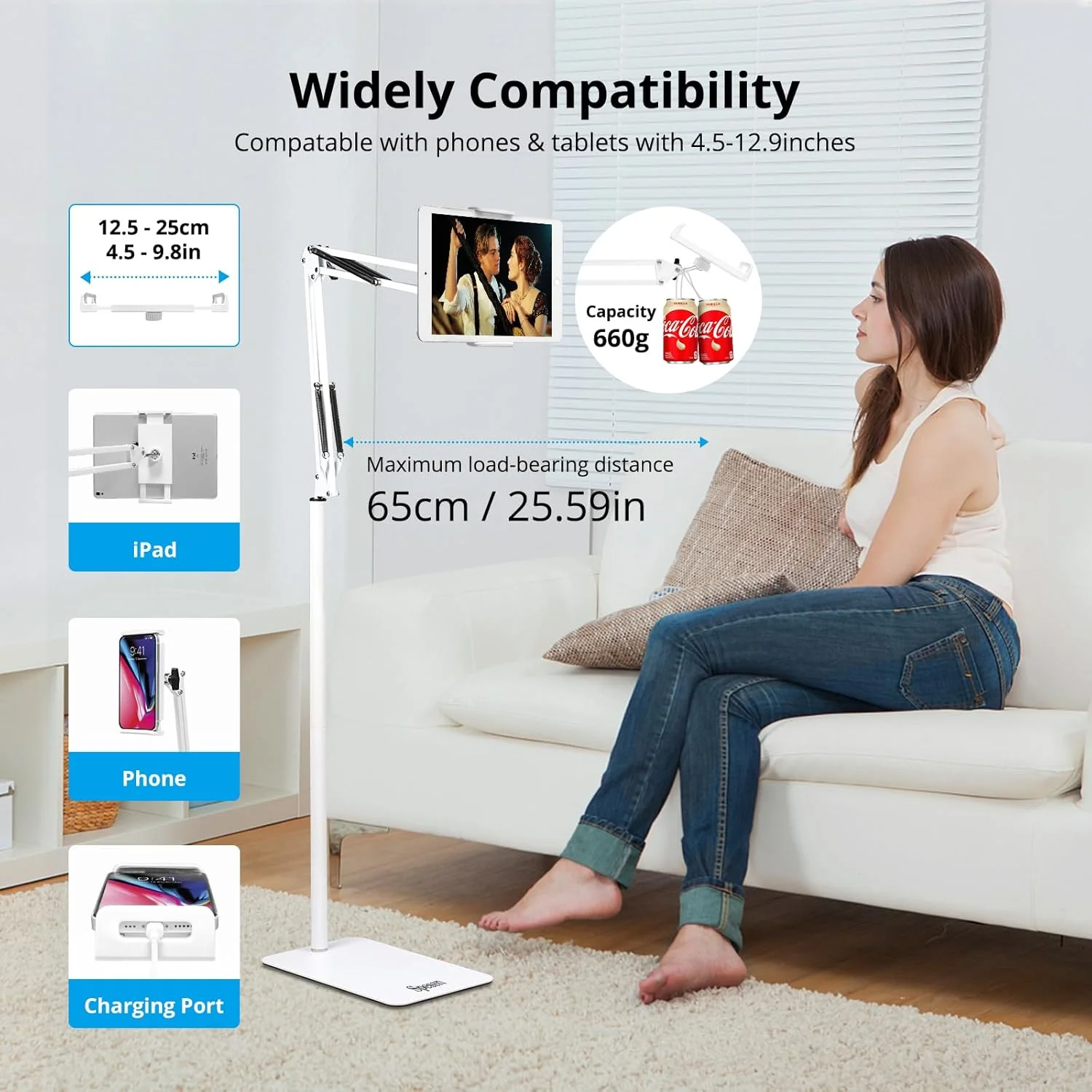 پایه نگهدارنده تبلت و گوشی قابل تنظیم، چرخش 360 درجه، فلزی، سازگار با آیپد/آیفون/آیپد پرو (صفحه نمایش 4.5 تا 12.9 اینچ) برای کیندل، گوشی (سفید) پایه نگهدارنده تبلت و گوشی قابل تنظیم، چرخش 360 درجه، فلزی، سازگار با آیپد/آیفون/آیپد پرو (صفحه نمایش 4.5 تا 12.9 اینچ) برای کیندل، گوشی (سفید)