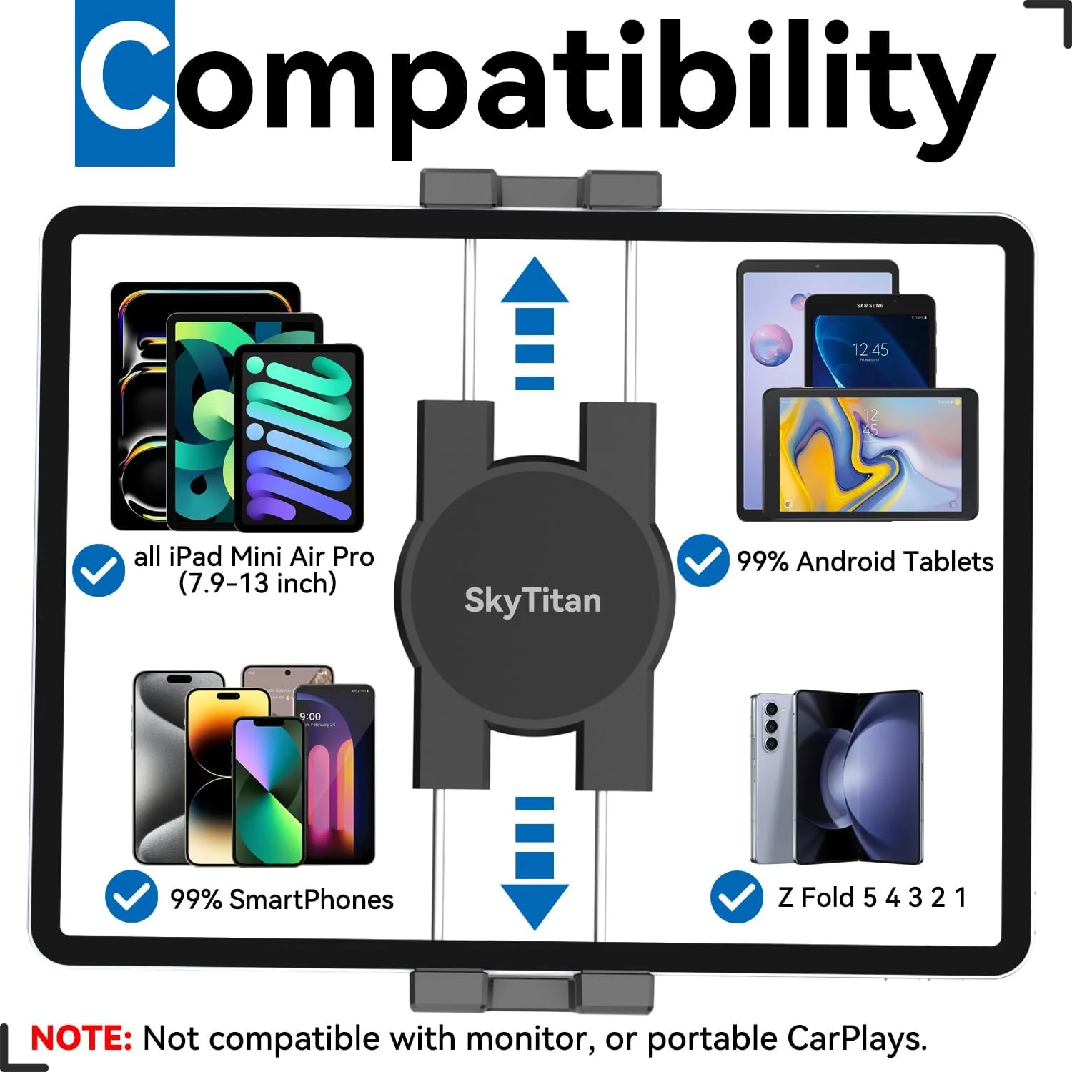 نگهدارنده تبلت SkyTtian، گیره و براکت جایگزین با آداپتور پایه توپی 17 میلیمتری برای پایه خودرو، میز، پایه زمینی، مناسب برای همه تبلتهای 7 تا 13 اینچی آیپد، تلفن همراه آیفون، سامسونگ گلکسی زد فولد 5 4 3 2 نگهدارنده تبلت SkyTtian، گیره و براکت جایگزین با آداپتور پایه توپی 17 میلیمتری برای پایه خودرو، میز، پایه زمینی، مناسب برای همه تبلتهای 7 تا 13 اینچی آیپد، تلفن همراه آیفون، سامسونگ گلکسی زد فولد 5 4 3 2
