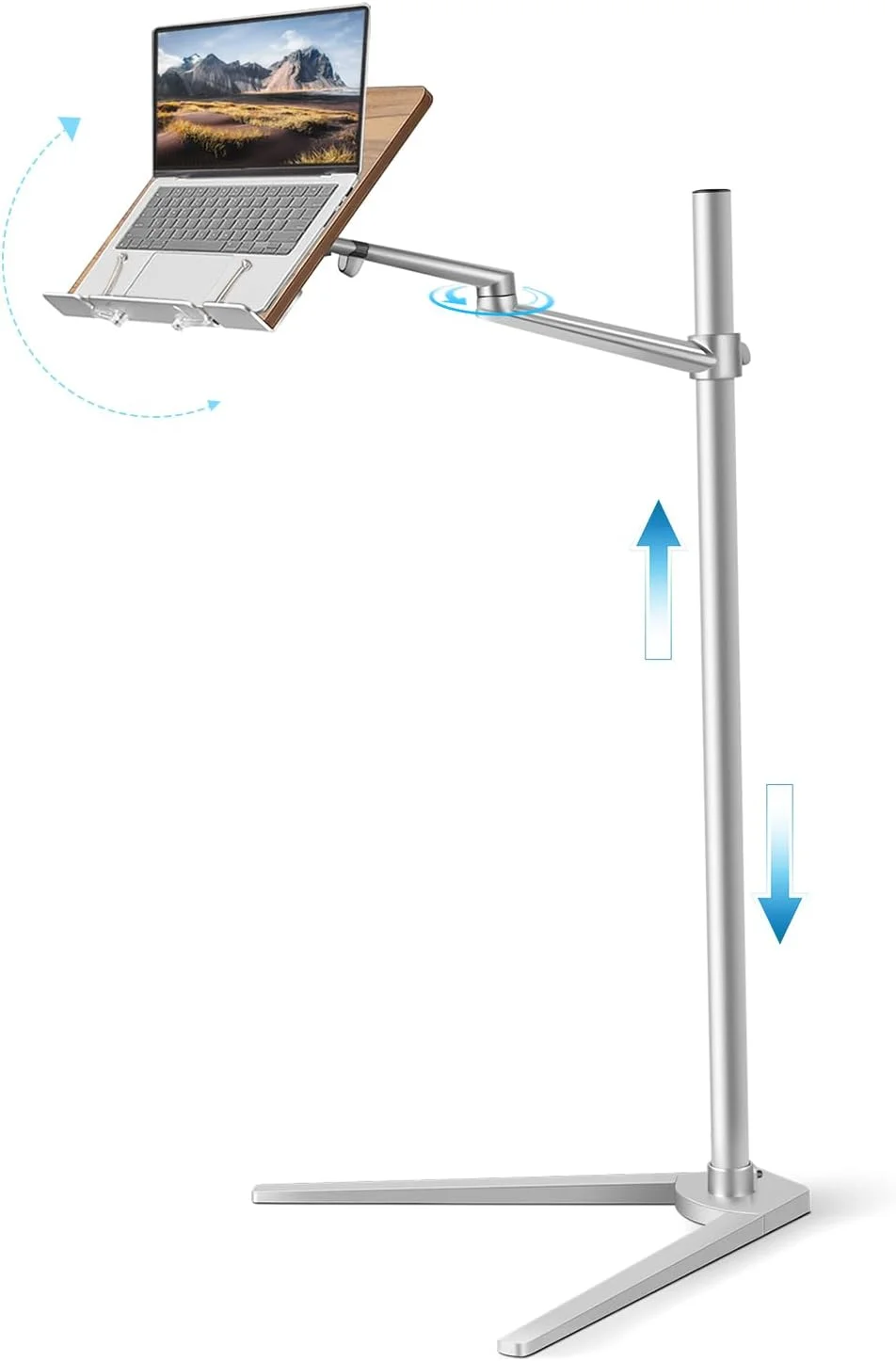 پایه نگهدارنده قابل تنظیم لپ تاپ و تبلت Shikha با پایه سه پایه، نگهدارنده بدون دست با پد چوبی، پشتیبانی فلزی چرخان و بالابر، 2 گیره فنری.