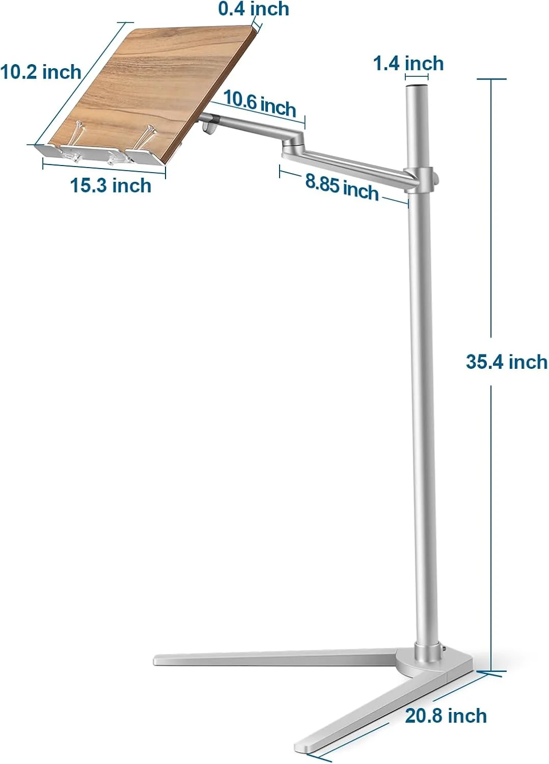 پایه نگهدارنده قابل تنظیم لپ تاپ و تبلت Shikha با پایه سه پایه، نگهدارنده بدون دست با پد چوبی، پشتیبانی فلزی چرخان و بالابر، 2 گیره فنری.