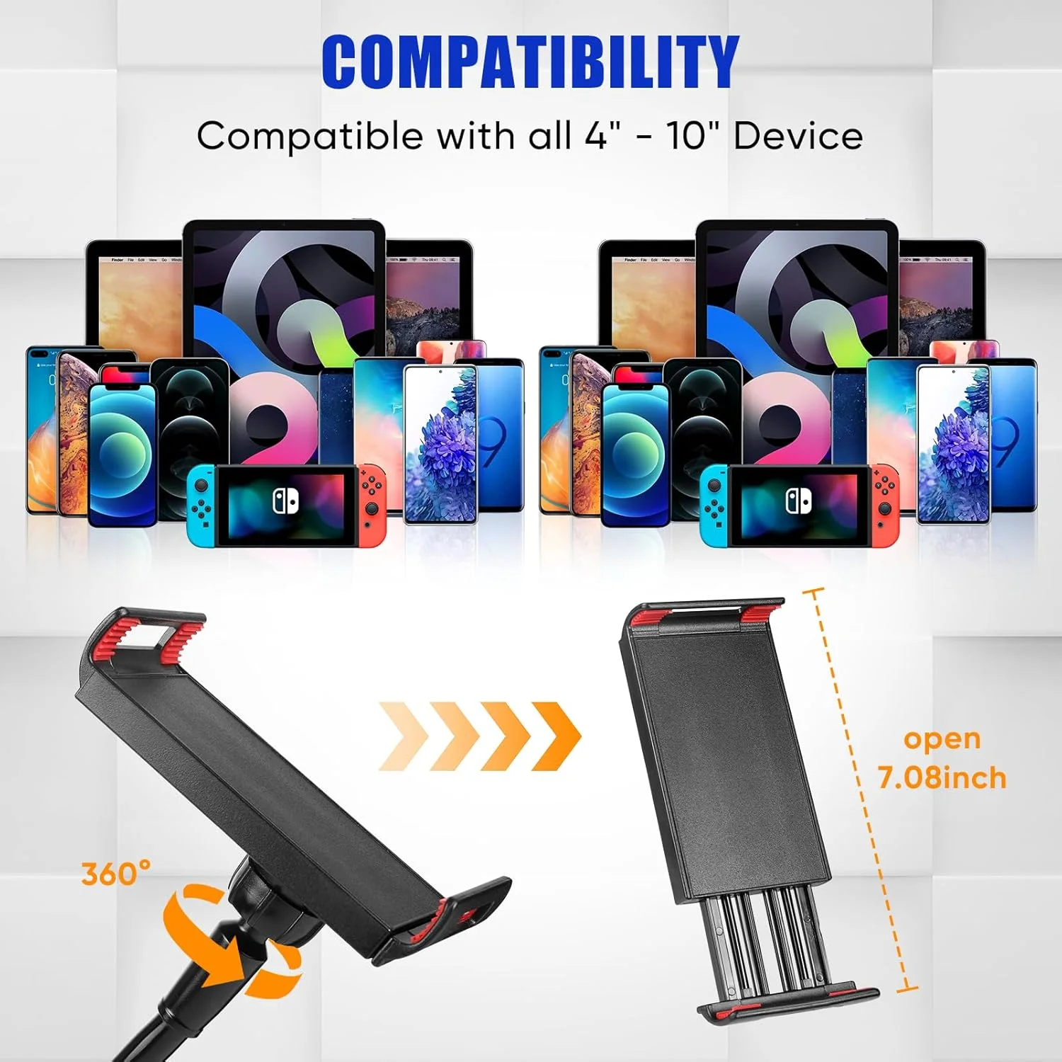 پایه نگهدارنده تبلت Selfdee برای تخت، گردنی قابل تنظیم و انعطاف پذیر با بازوی بلند، گیره نگهدارنده گوشی موبایل، پایه تبلت و گوشی تنبل، سازگار با دستگاه های 4 تا 10 اینچی