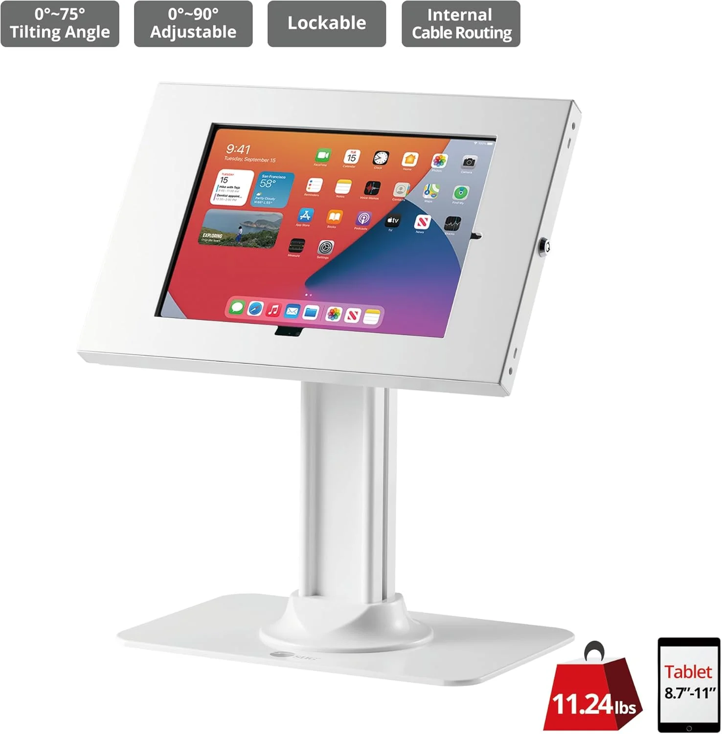 پایه امنیتی کیوسک رومیزی قفل‌دار SIIG برای آیپد/ایر/پرو/تبلت‌های اندرویدی 8.7 تا 11 اینچی (CE-MT3N11-S1)