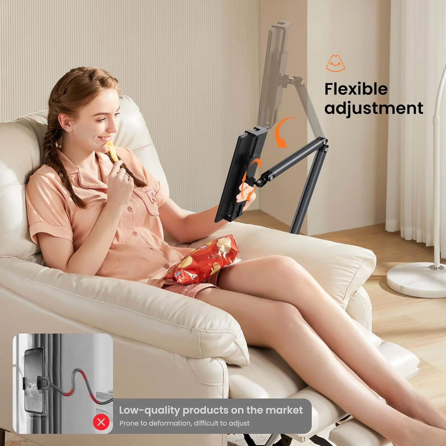 پایه نگهدارنده قابل تنظیم کیندل SH برای مطالعه در تخت، نگهدارنده تبلت بازویی سازگار با پیپروایت، اواسیس و پایه مانیتور قابل حمل 17.3 اینچی