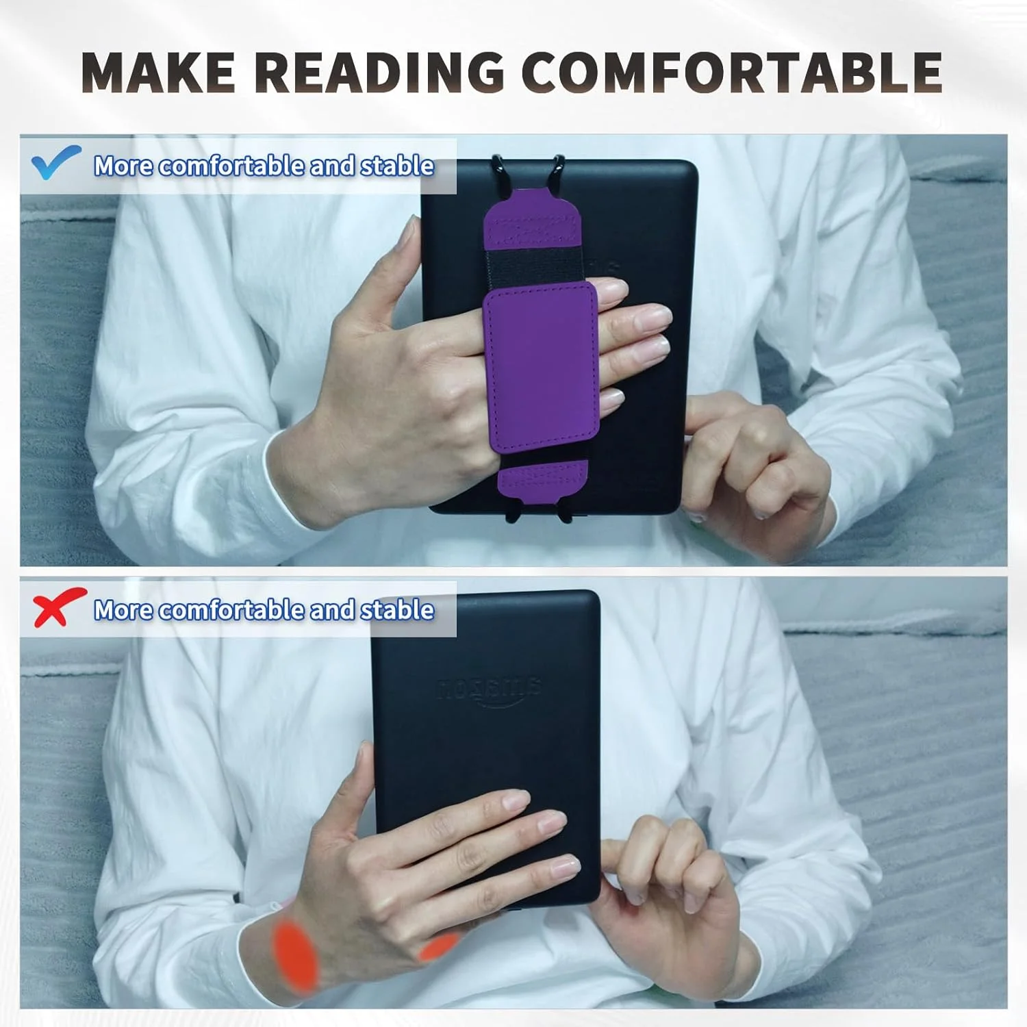 بند دستی ایمن برای تبلت های 6-7 اینچی، دسته نگهدارنده برای تبلت های کتابخوان الکترونیکی فایر - کوبو/ویاگا/لنوو/تبلت کتاب الکترونیکی سونی (بنفش)