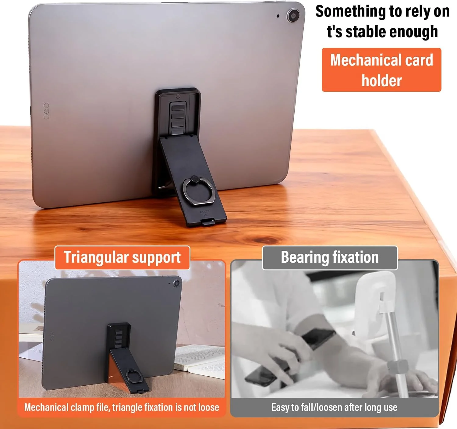 پایه تبلت مشکی یونیورسال، پایه تبلت تاشو قابل تنظیم 360 درجه با حلقه نگهدارنده چسبی، لوازم جانبی میز برای تلفن، کتابخوان و لپ تاپ، مناسب برای تبلت های 7 تا 11 اینچی