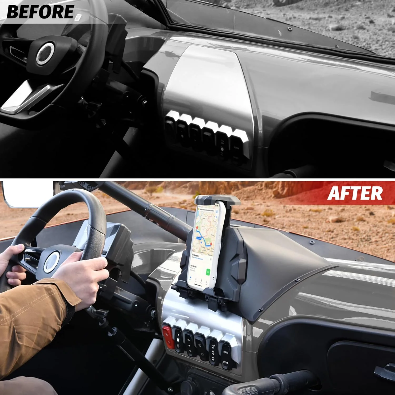 نگهدارنده تبلت و تلفن SAUTVS برای CFMOTO ZFORCE 950 مدل 20-24، پایه نگهدارنده دستگاه الکترونیکی قابل تنظیم GPS با جعبه ذخیره سازی برای لوازم جانبی CFMOTO ZForce 950 HO EX Sport 2020-2024