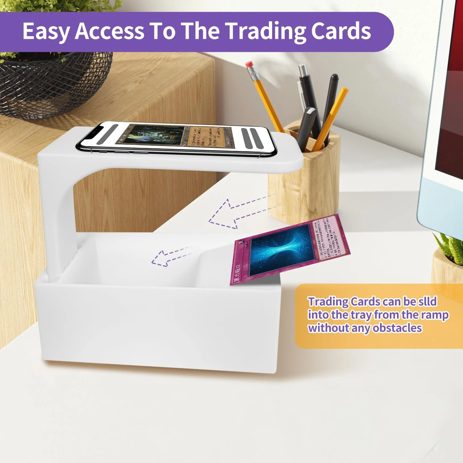 پایه اسکن کارت های بازی با اندازه استاندارد، پایه نگهدارنده گوشی با جعبه کارت، اسکن و بررسی سریع قیمت کارت های بازی